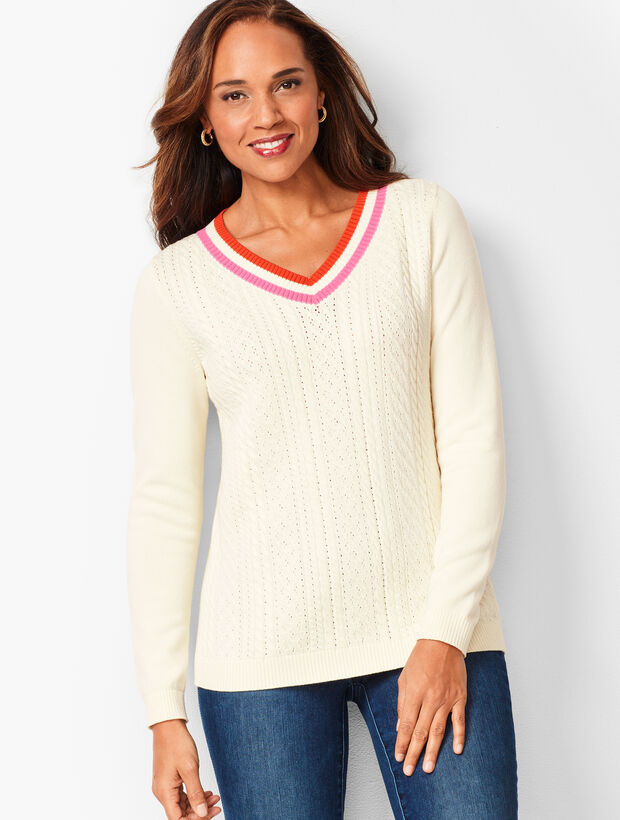Pointelle V-Neck Sweater 