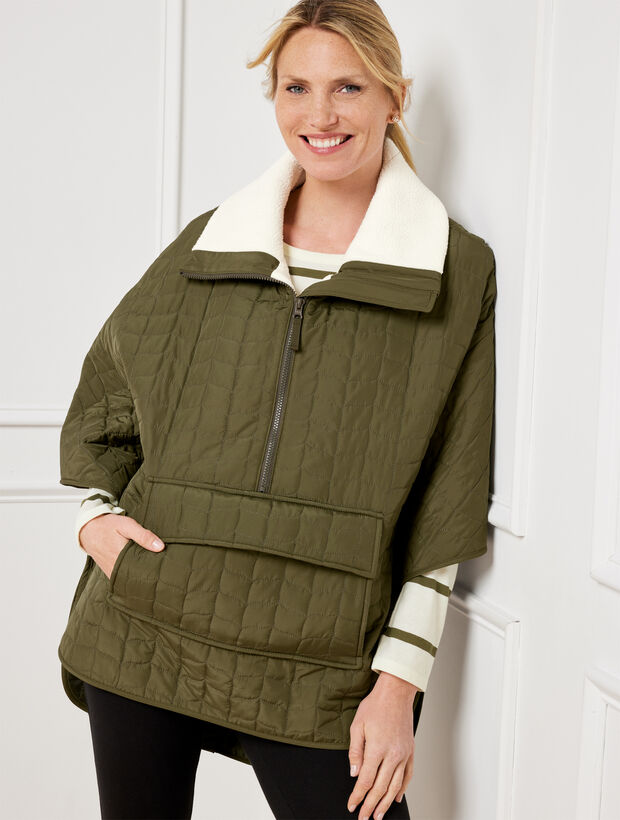 Sherpa Trim Quilted Poncho