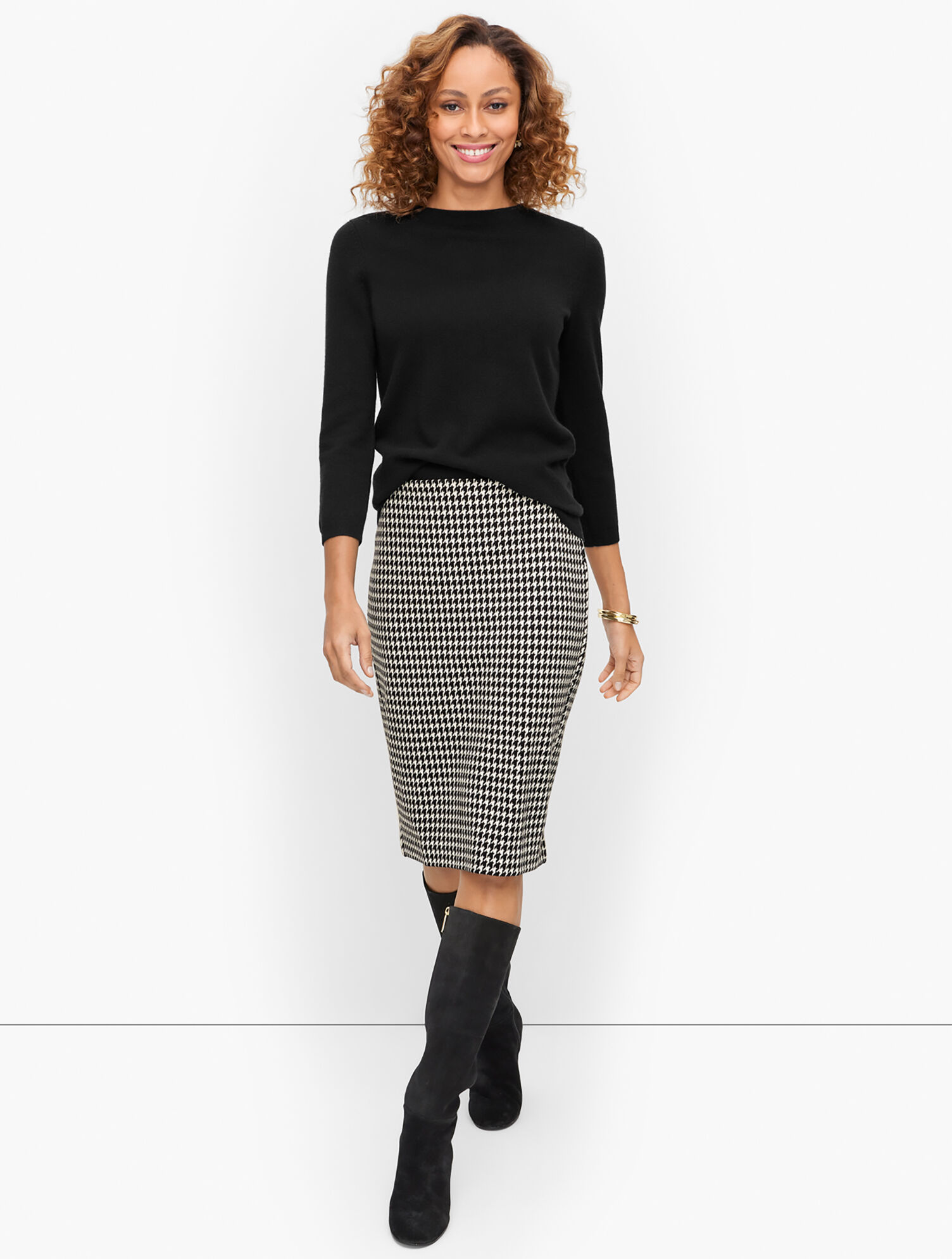 Houndstooth Ponte Pencil Skirt