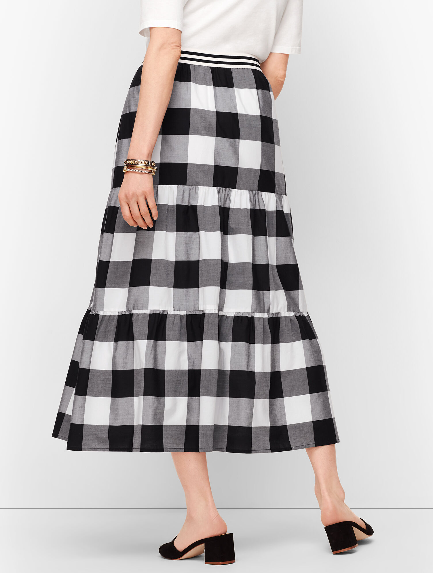 Buffalo Check Tiered Midi Skirt