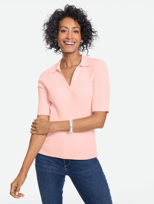 Ribbed Elbow Sleeve Polo