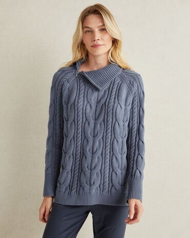 Side Zip Cable Knit Sweater