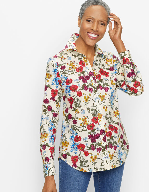 Cotton Button Front Shirt - Elegant Floral