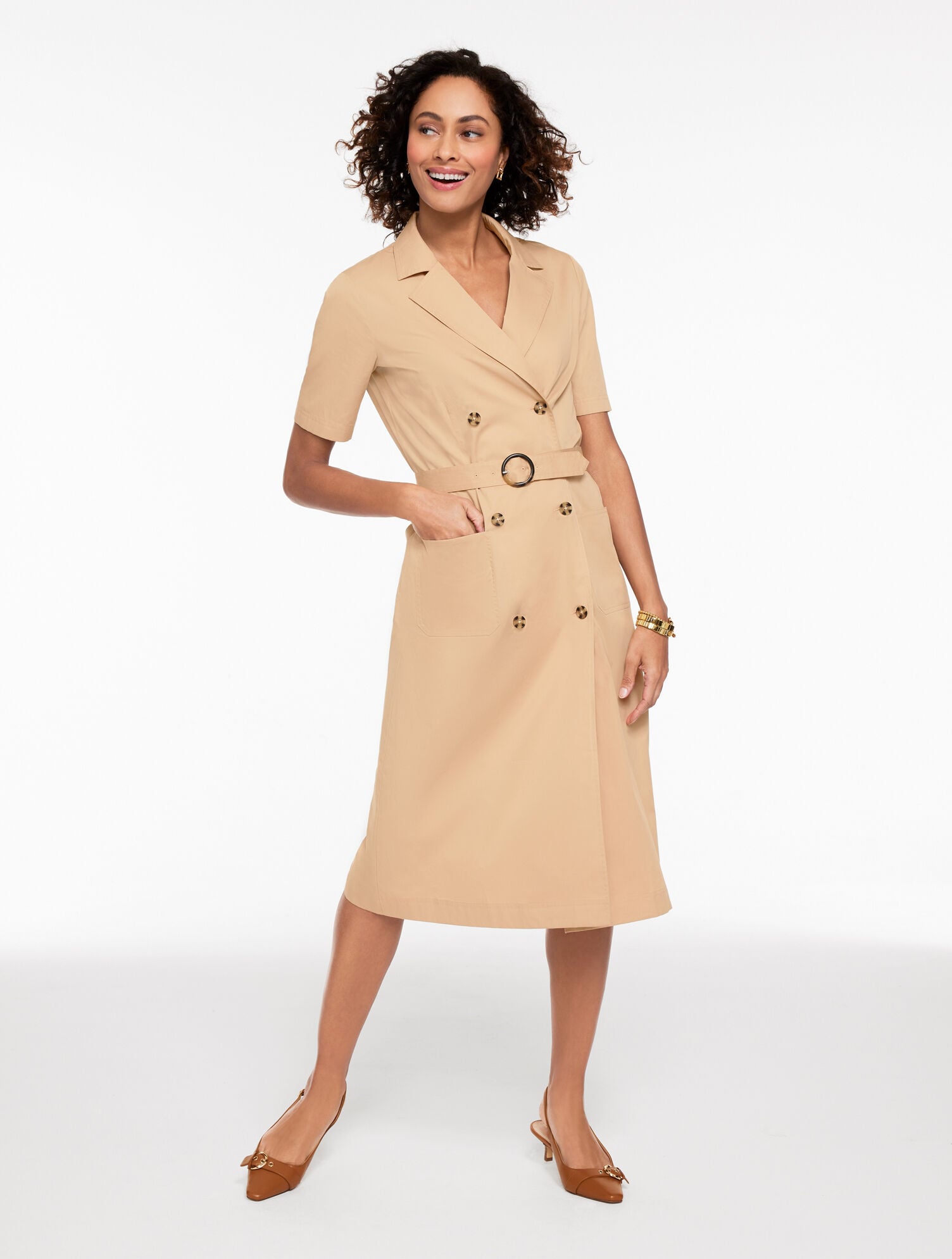Women's Plus Size - Twill Shirtdress - Sesame - 20 - 100% Cotton Talbots