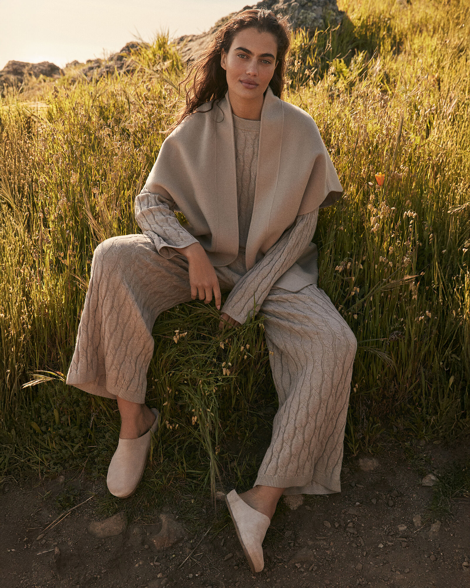 Cotton Cashmere Cable Knit Wide Leg Pants | Haven Well Within