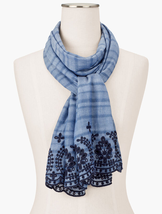 Embroidered Chambray Oblong Scarf