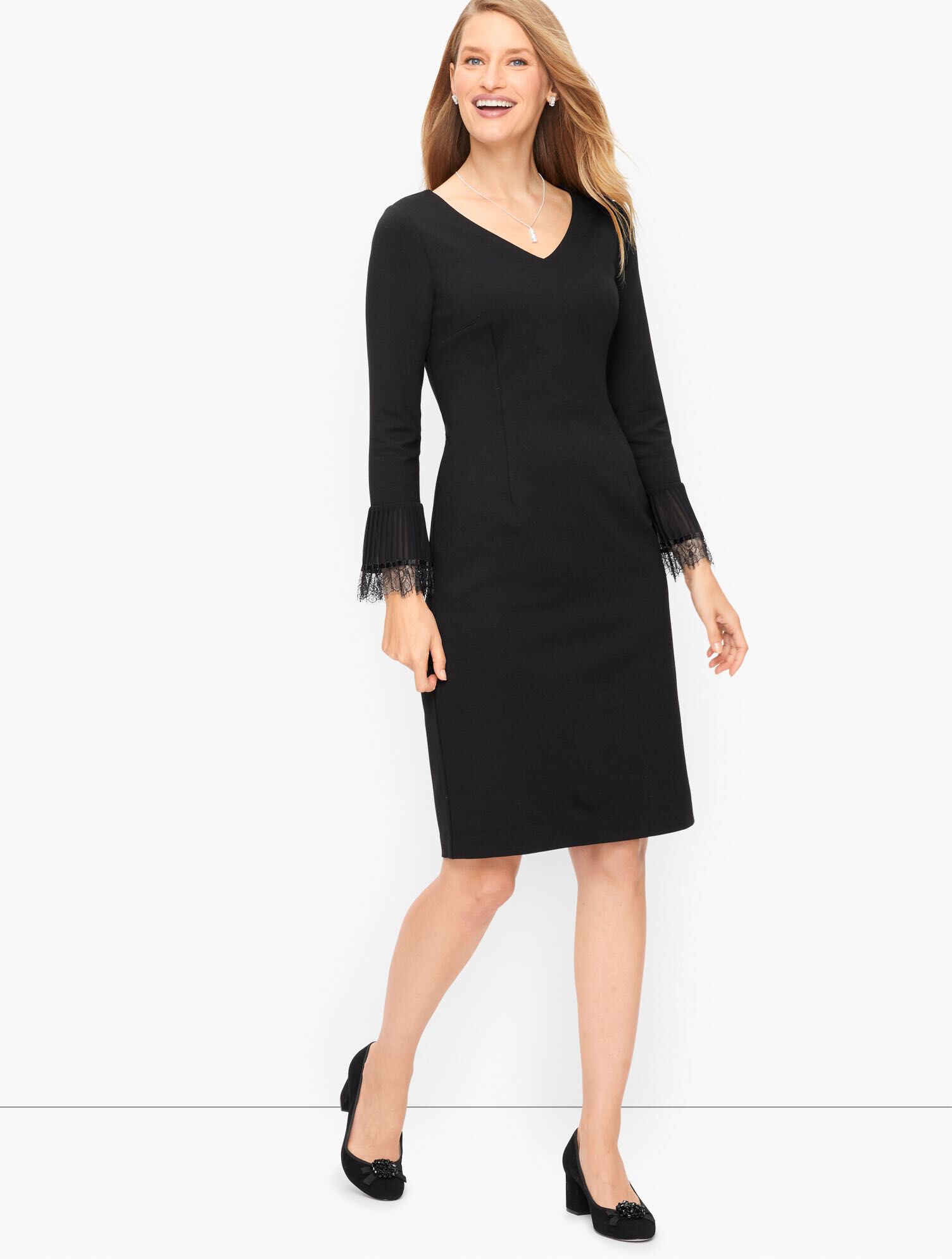 Ponte Lace Detail Shift Dress | Talbots