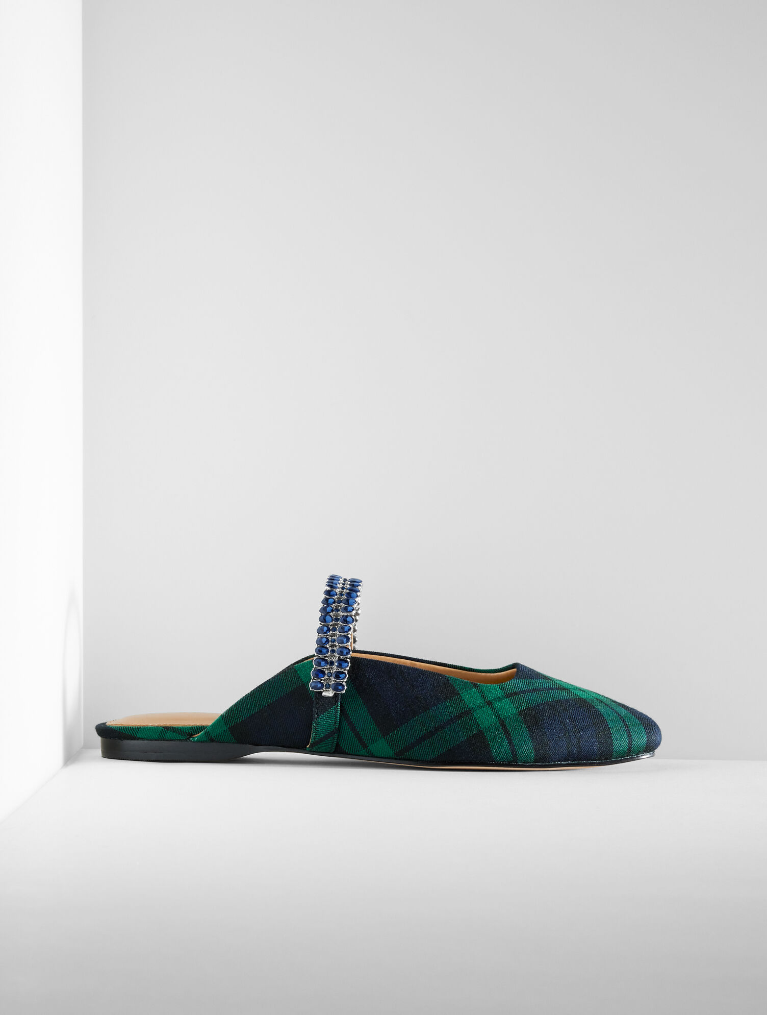 Sloane Embellished Mules - Black Watch Plaid
