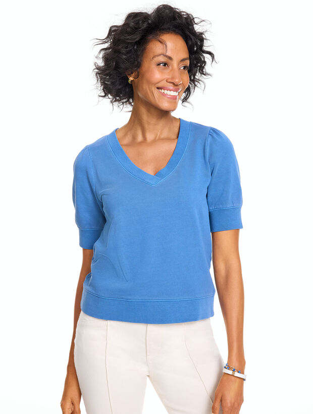 Short Sleeve V-Neck Sweatshirt - Garment Dyed