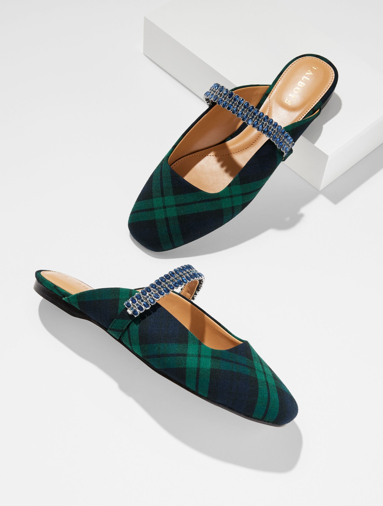 Sloane Embellished Mules - Black Watch Plaid