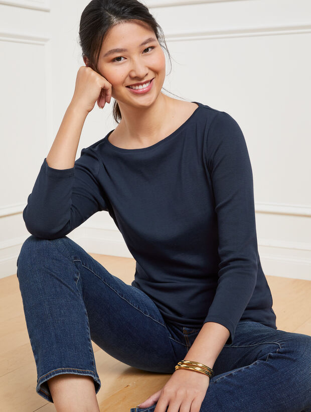 Bateau Neck Pima Cotton Tee- Solids