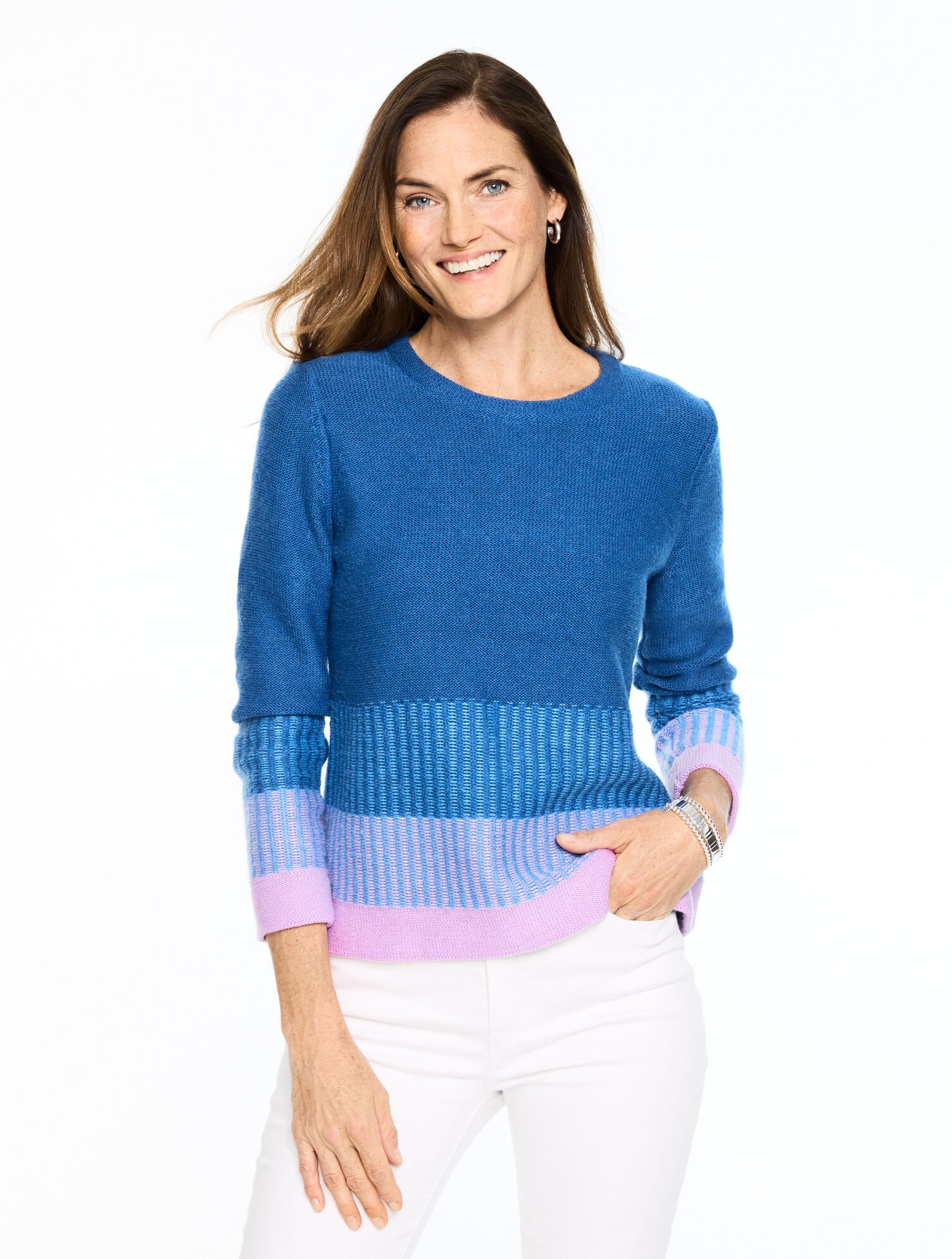 Plaited Stripe Crewneck Sweater