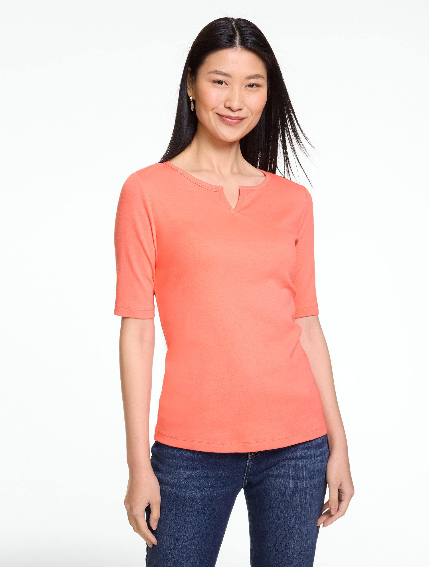 Elbow Sleeve Split Neck Tee