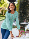 Cotton Linen Pointelle Sweater - Marled