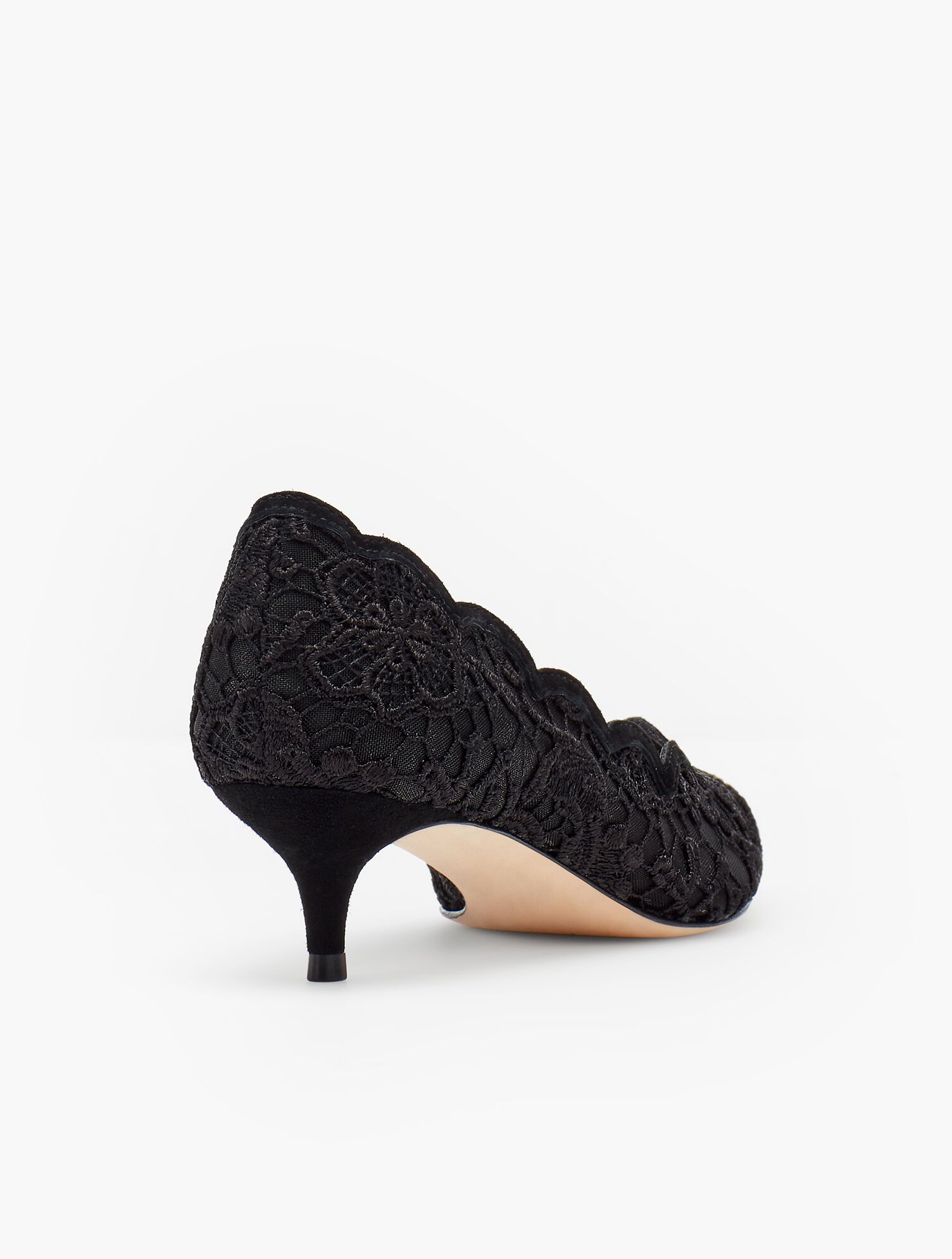 Sylvie Kitten Heel Pumps - Scallop-Edge Lace