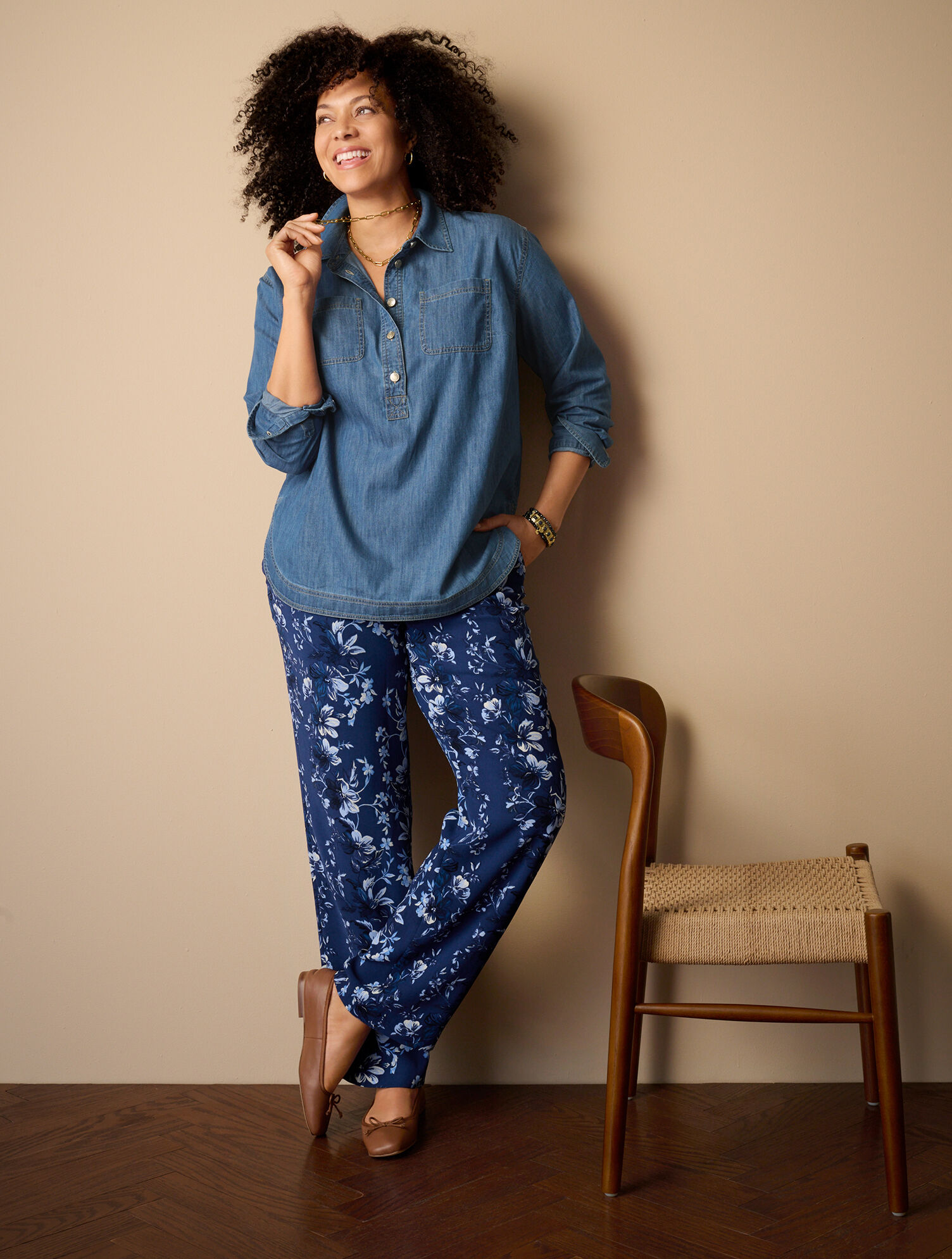 Straight Leg Pull-On Pants - Exquisite Blooms
