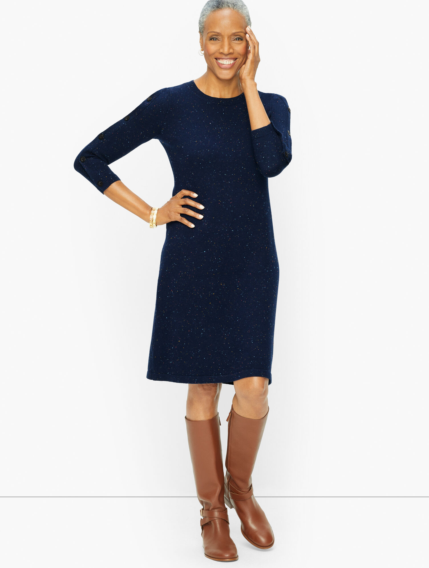 Kitty Tweed Open Neck Sweater Dress | Talbots