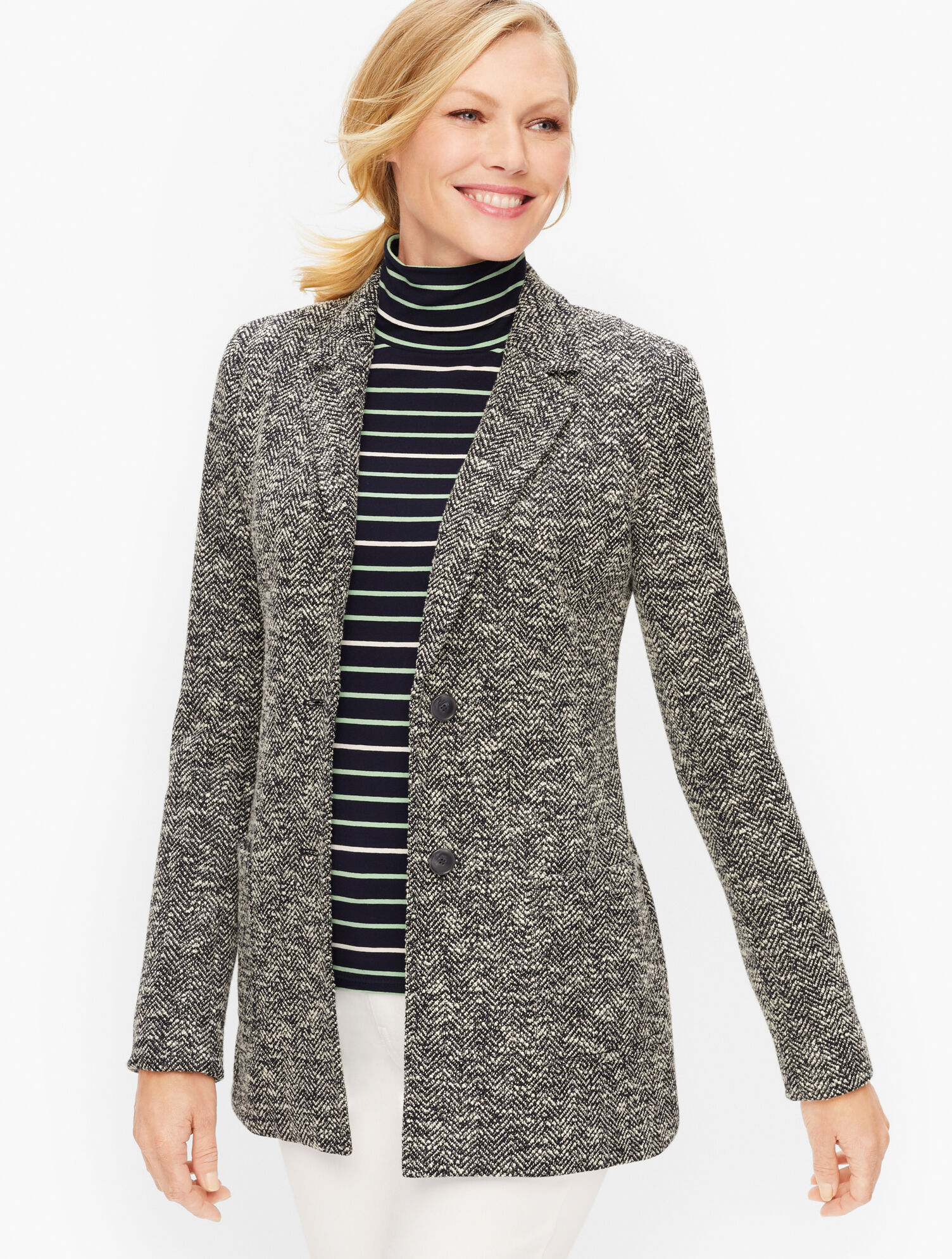 Mélange Herringbone Knit Blazer | Talbots