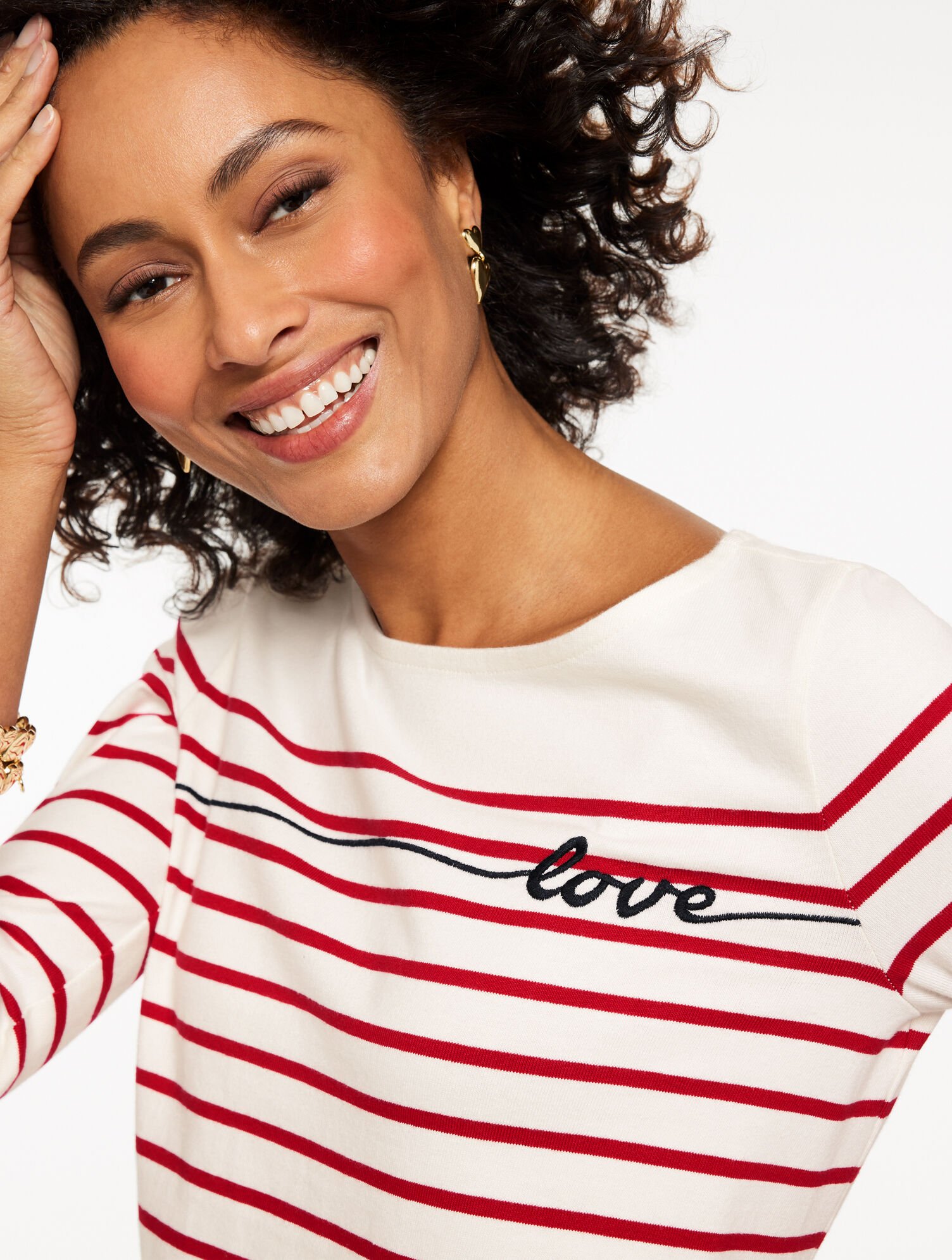 Bateau Neck Tee - Love Stripe