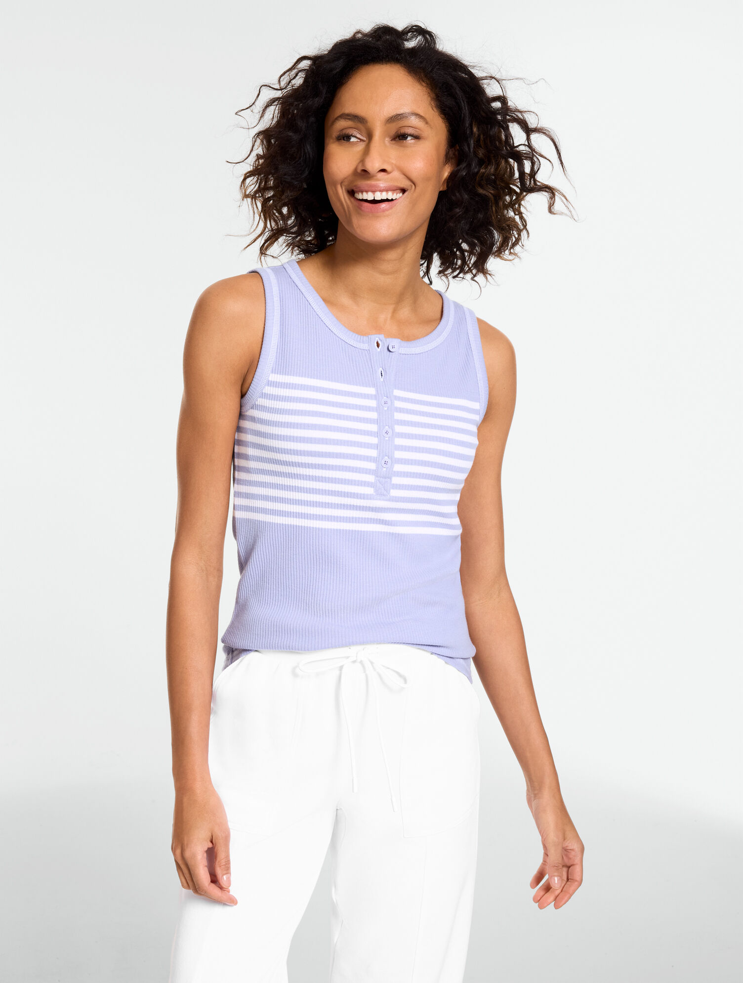 Draped Rib Henley Tank  - Sailaway Stripe