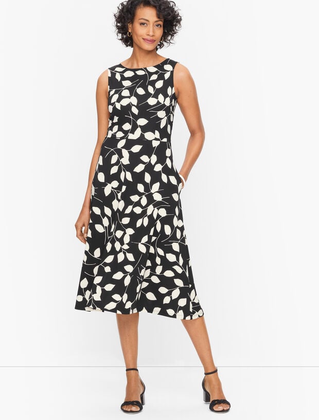 Double Knit Jersey Fit & Flare Dress - Abstract Leaves | Talbots