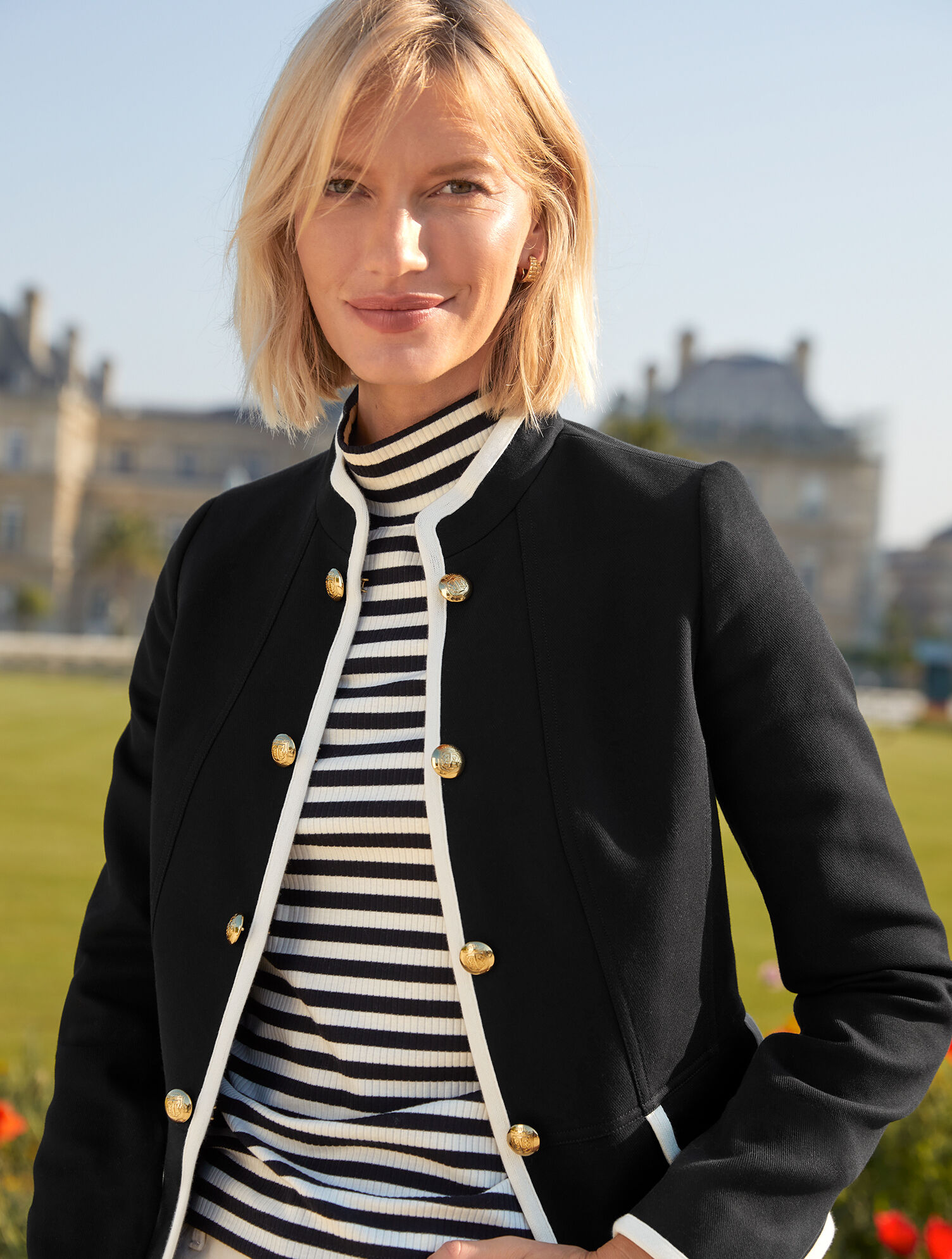 Ribbed Mockneck Tee - Elodie Stripe | Talbots