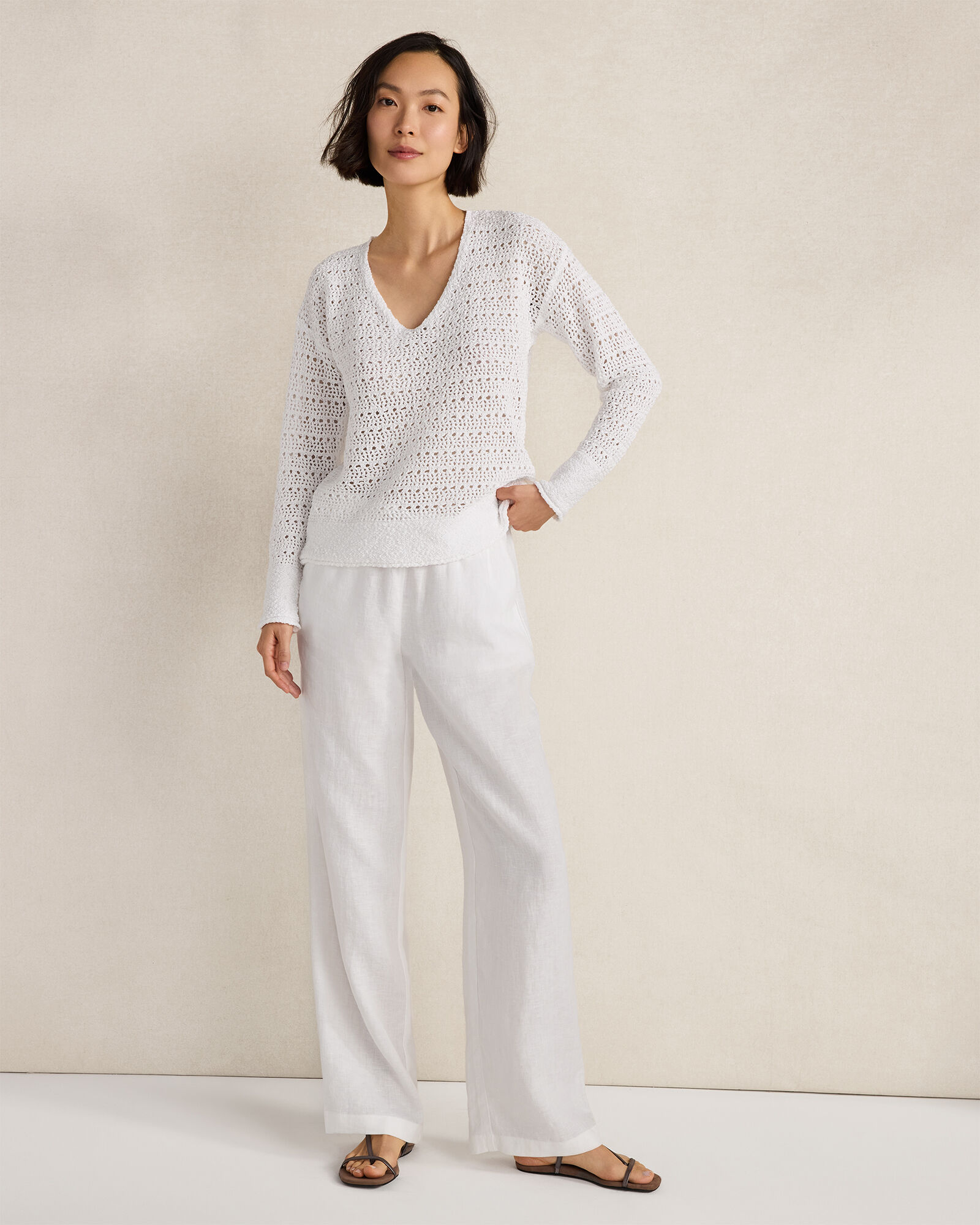 Textured Cotton V-Neck Sweater