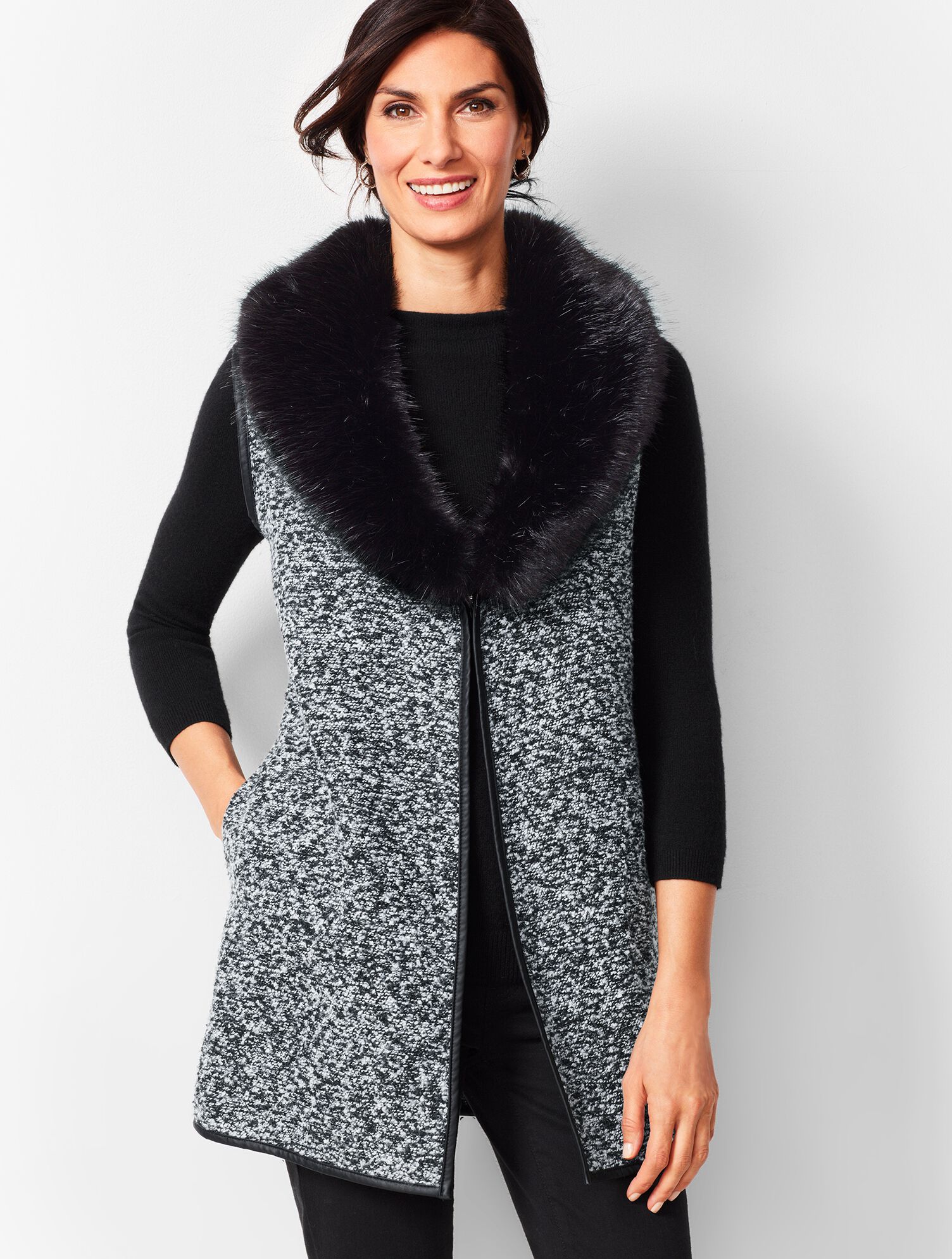 Fur-Trim Boucle Vest | Talbots