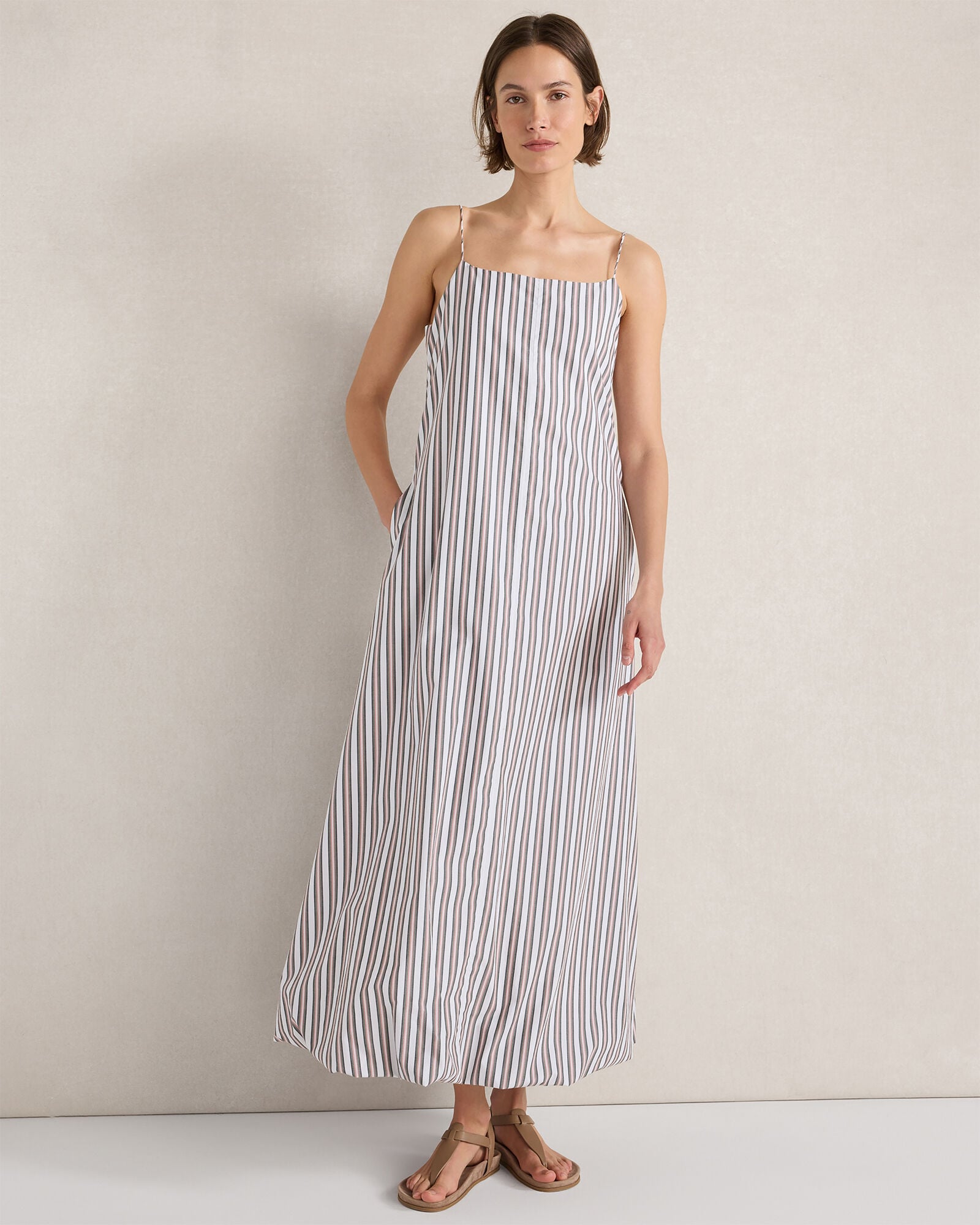 Organic Cotton Poplin Stripe Bubble Hem Maxi Dress