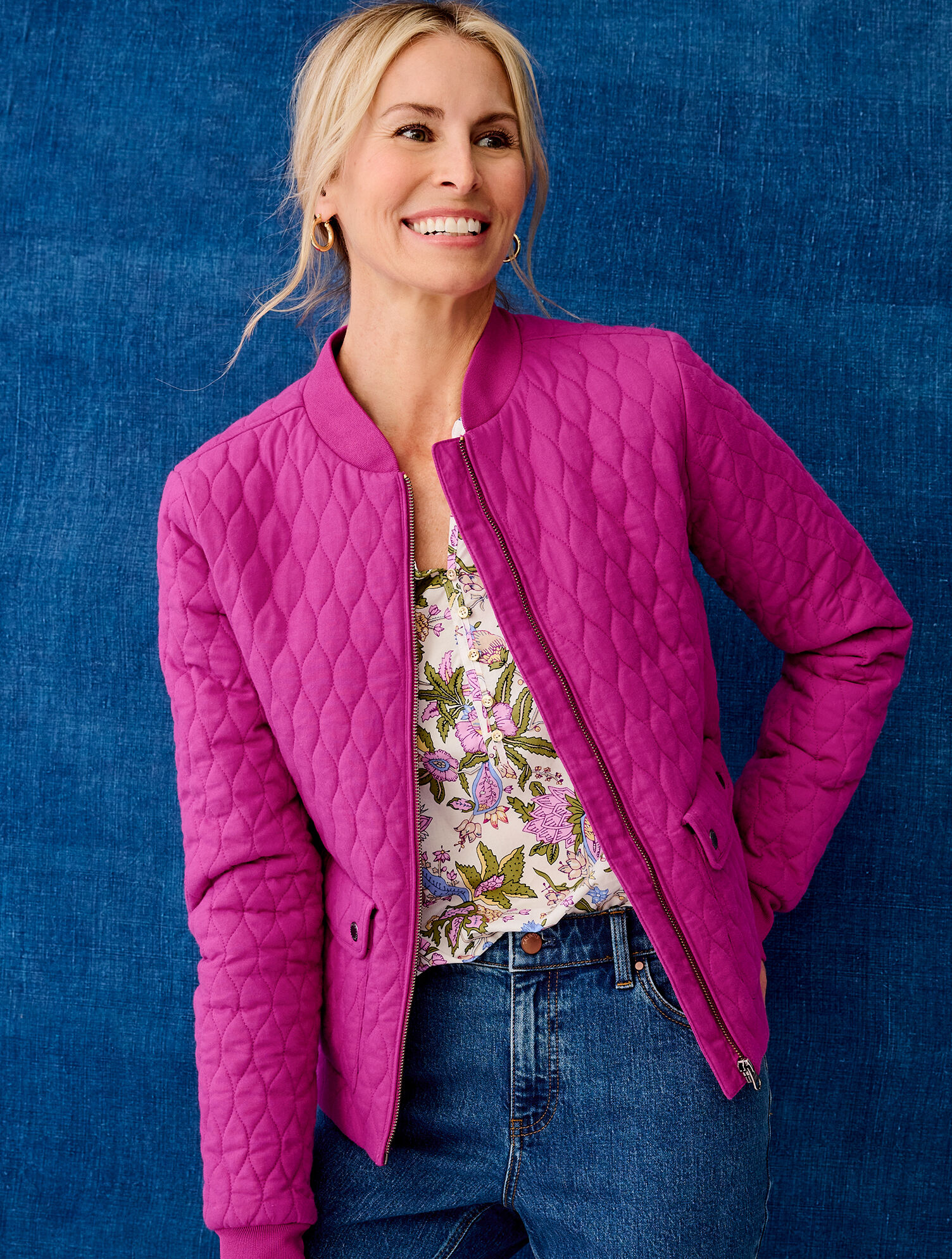 Veste Matelassée à Motifs Diamants Talbots Pour Femmes Petites – Rose Magenta Avec Poches – Taille 6P – Occasion En Excellent état