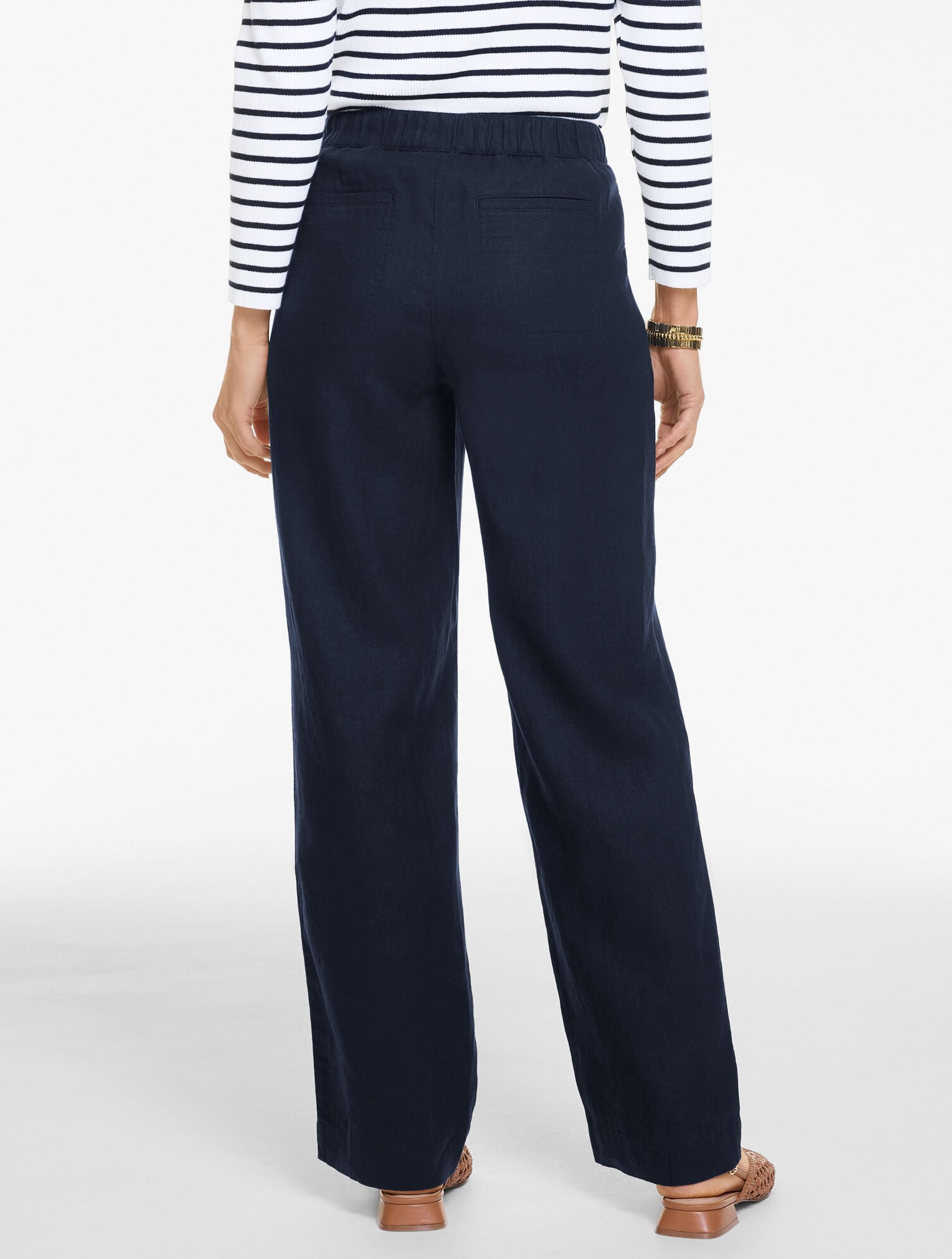 Washed Linen Wide Leg Pull-On Pants