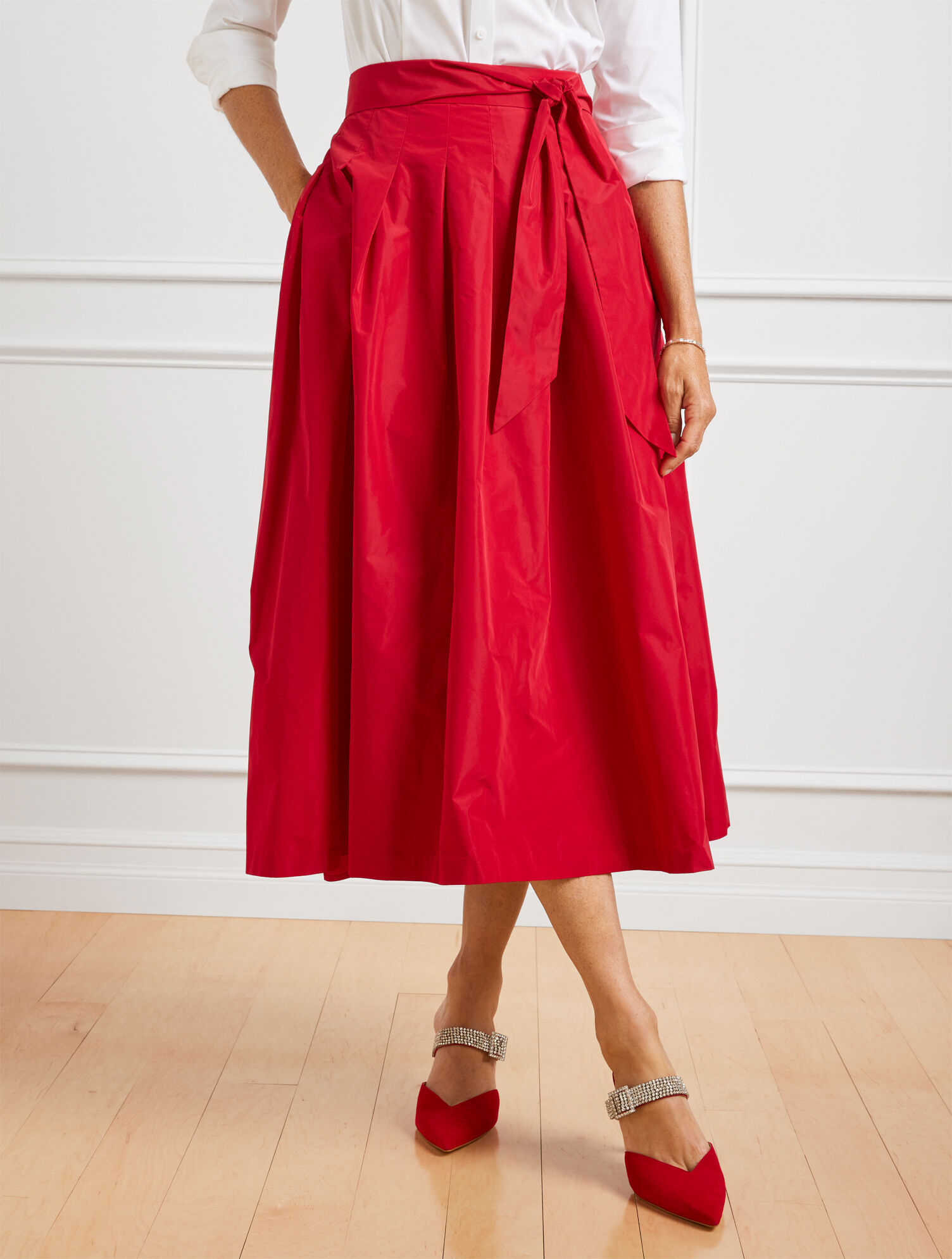 Taffeta Pleated Fit &amp; Flare Skirt
