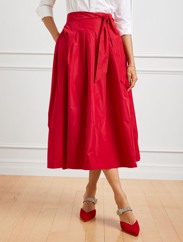 Taffeta Pleated Fit &amp; Flare Skirt