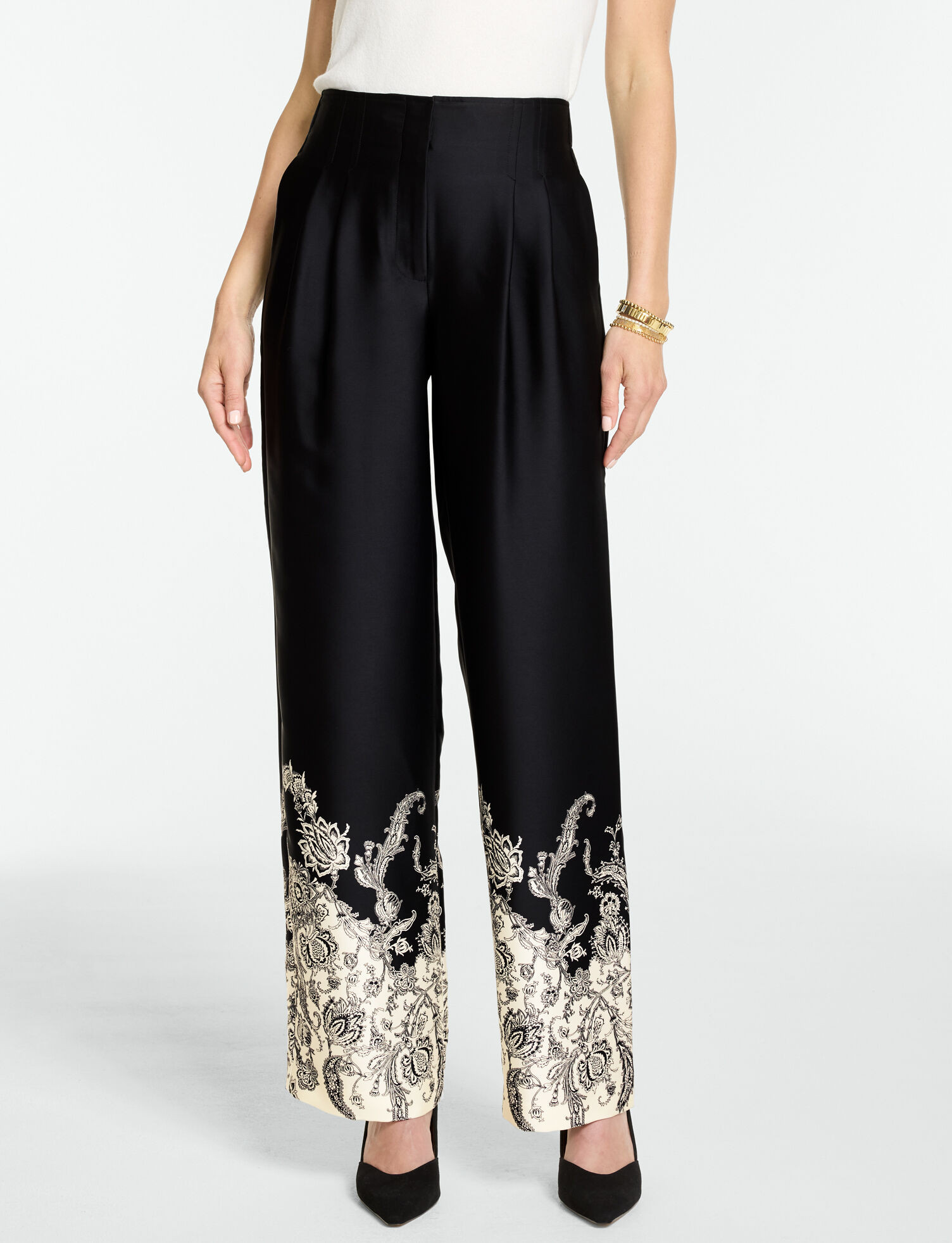 Satin Wide Leg High Waist Pants - Exquisite Paisley