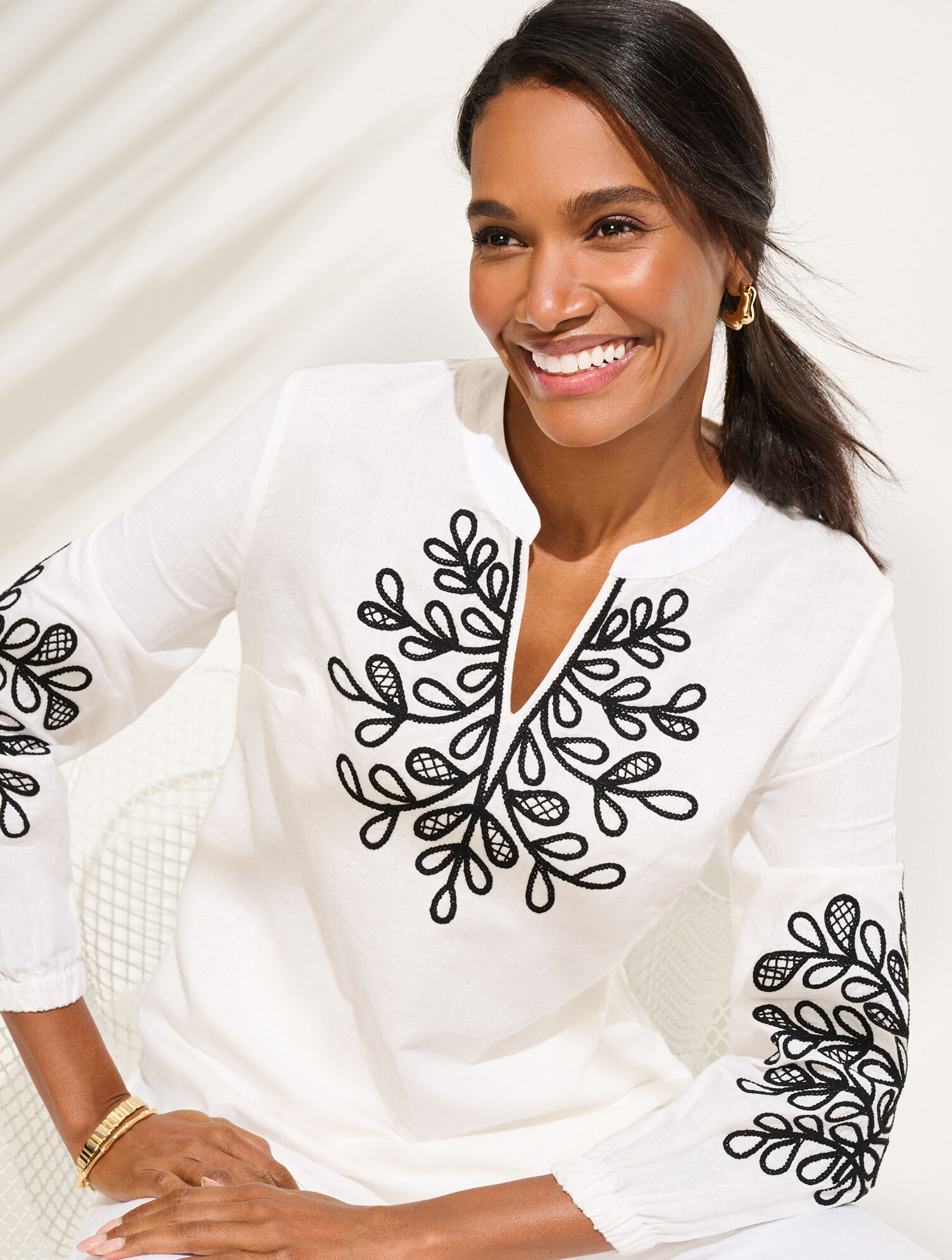 Talbots Tunic Embroidered Linen Cotton Tunic | Talbots