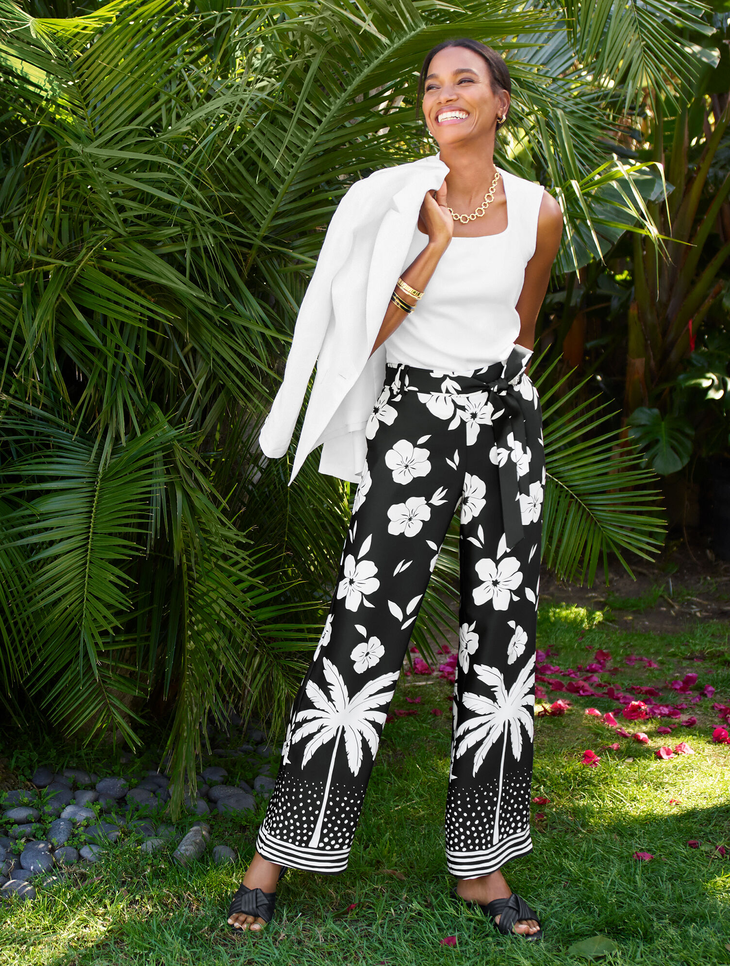 Tie Waist Wide Leg Pants - Palm Beach Border | Talbots