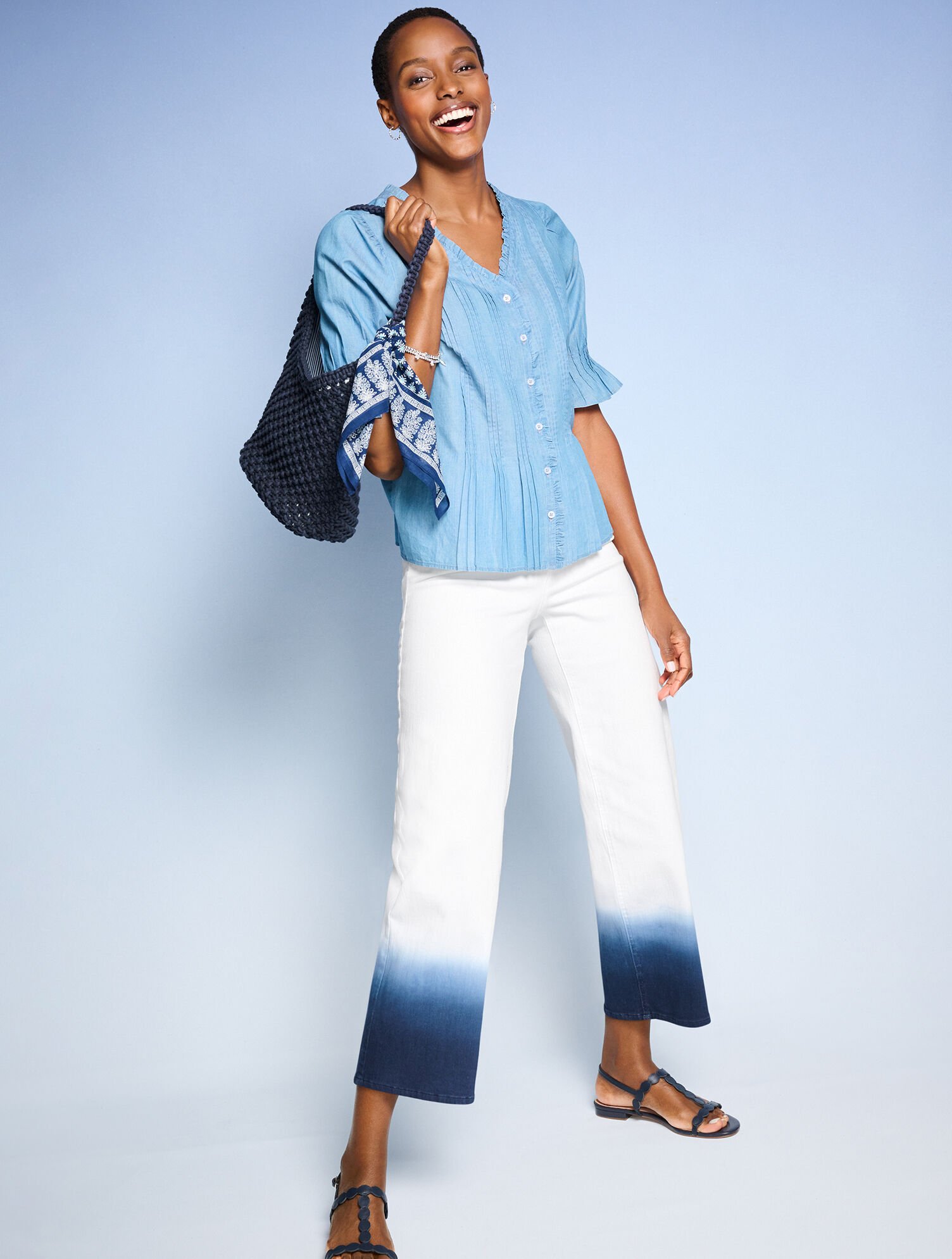 Wide Crop High Waist Jeans - Dip-Dyed