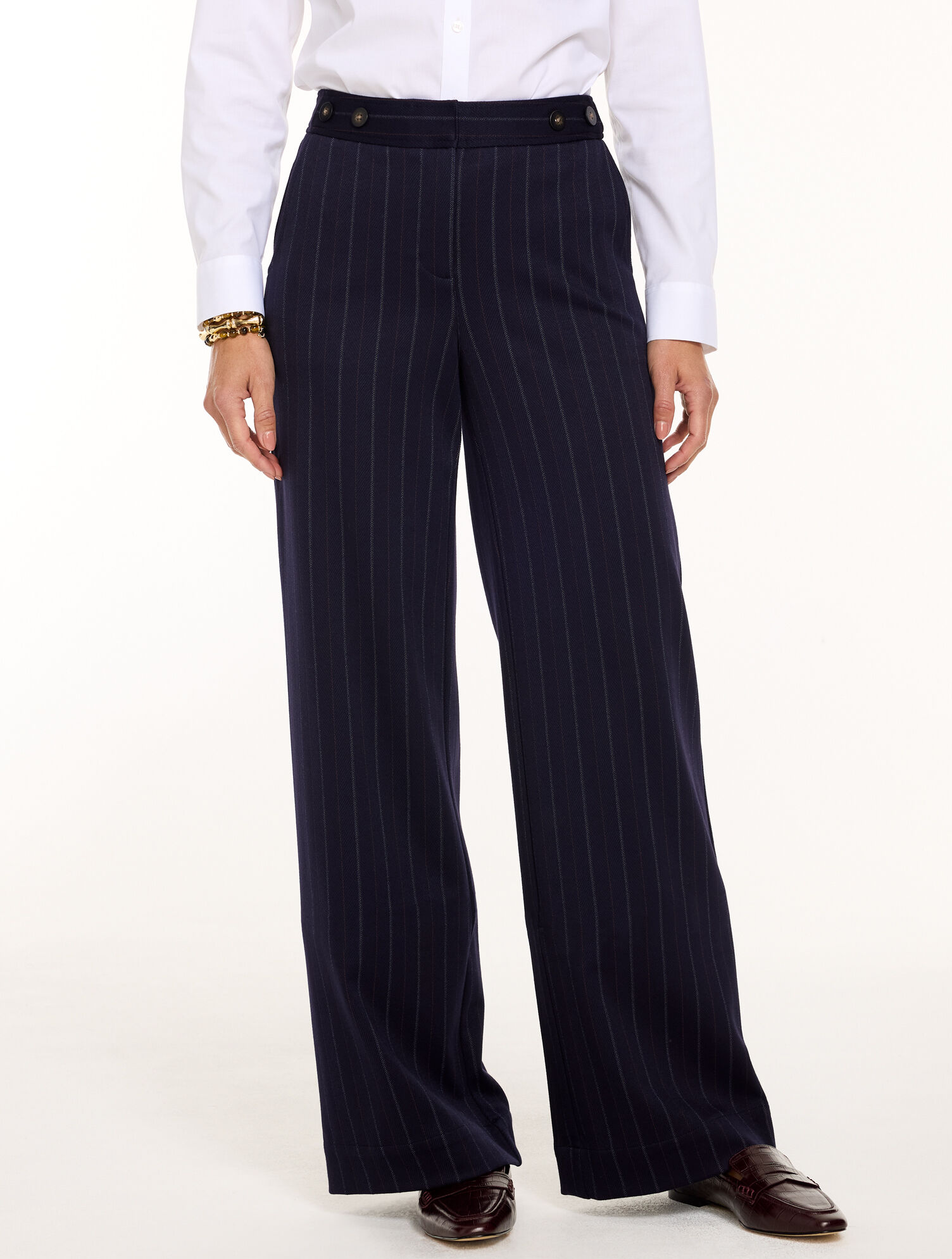 Polished Ponte Wide Leg Pants - Pinstripe
