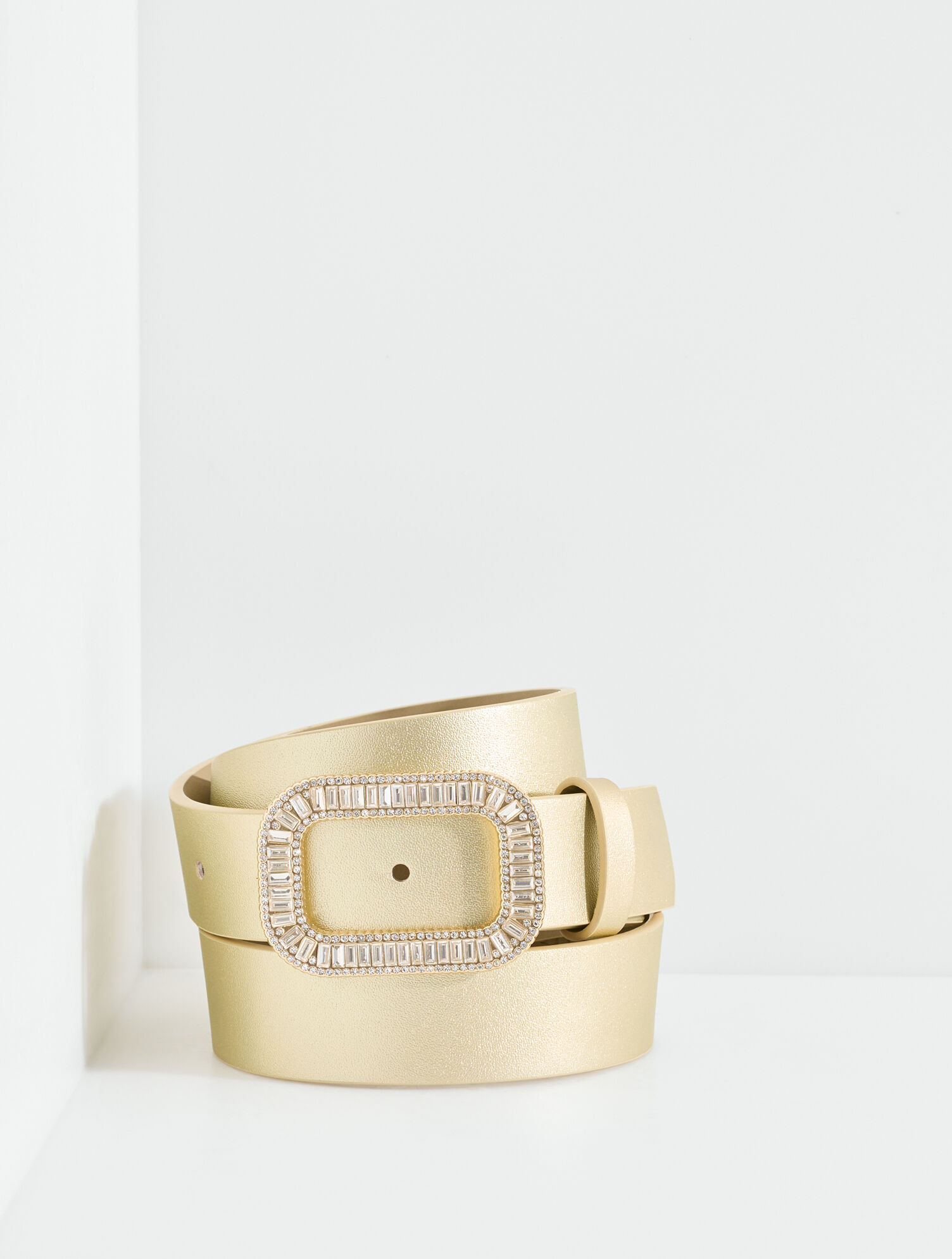 Rhinestone Buckle Belt - Metallic