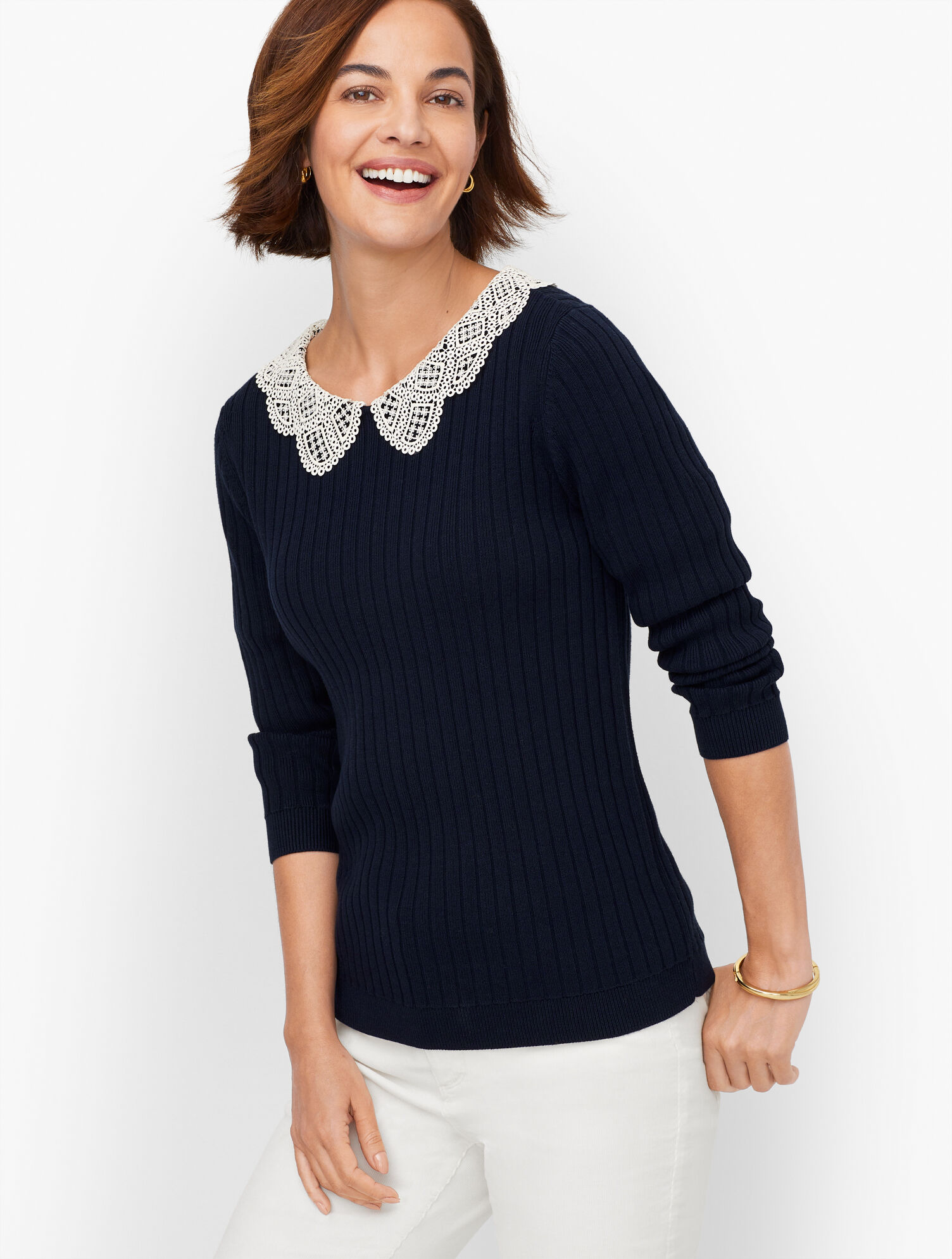 Lace Collar Crewneck Sweater
