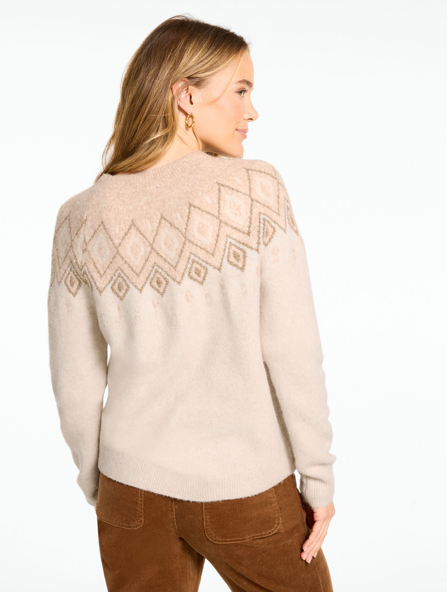 Metallic Fair Isle Crewneck Sweater