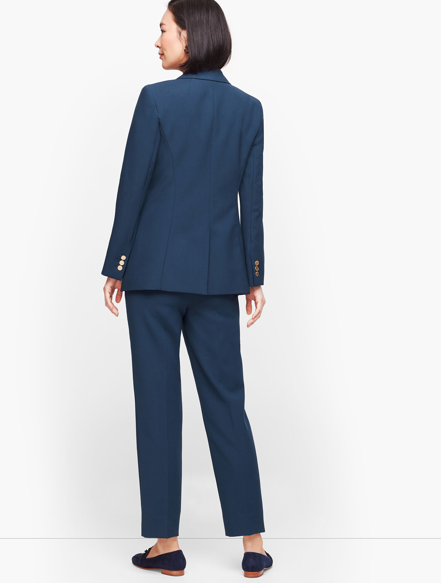 Single-Button Blazer and Slim-Fit Pantsuit, Regular and Petite Sizes