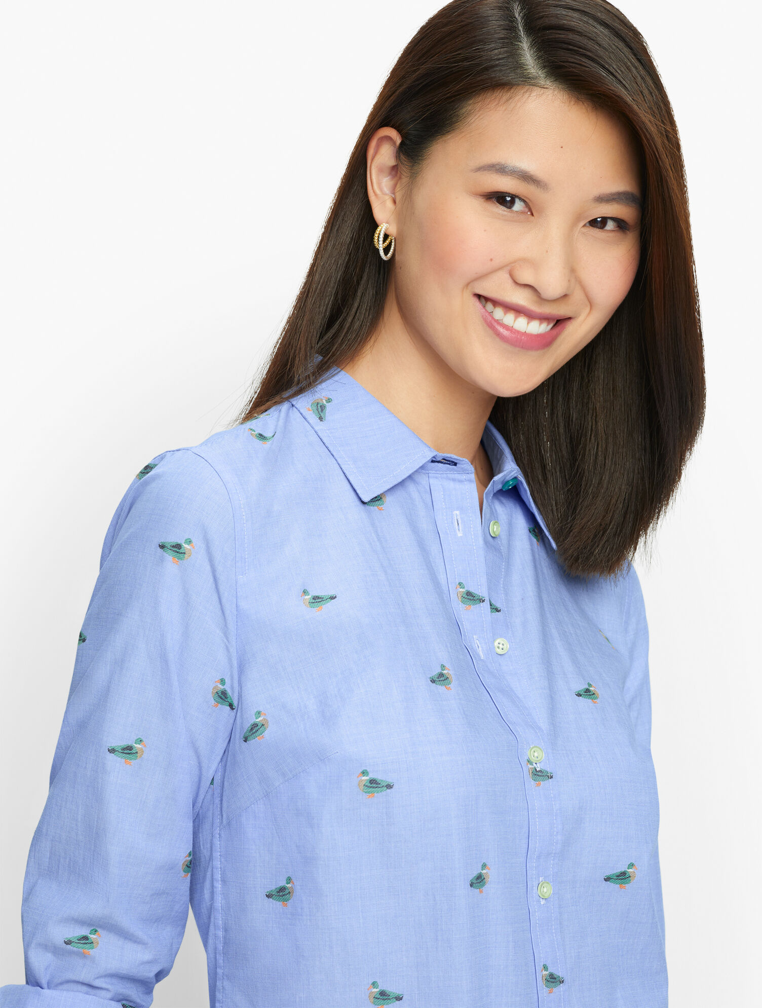 Cotton Button Front Shirt - Mallard Duck