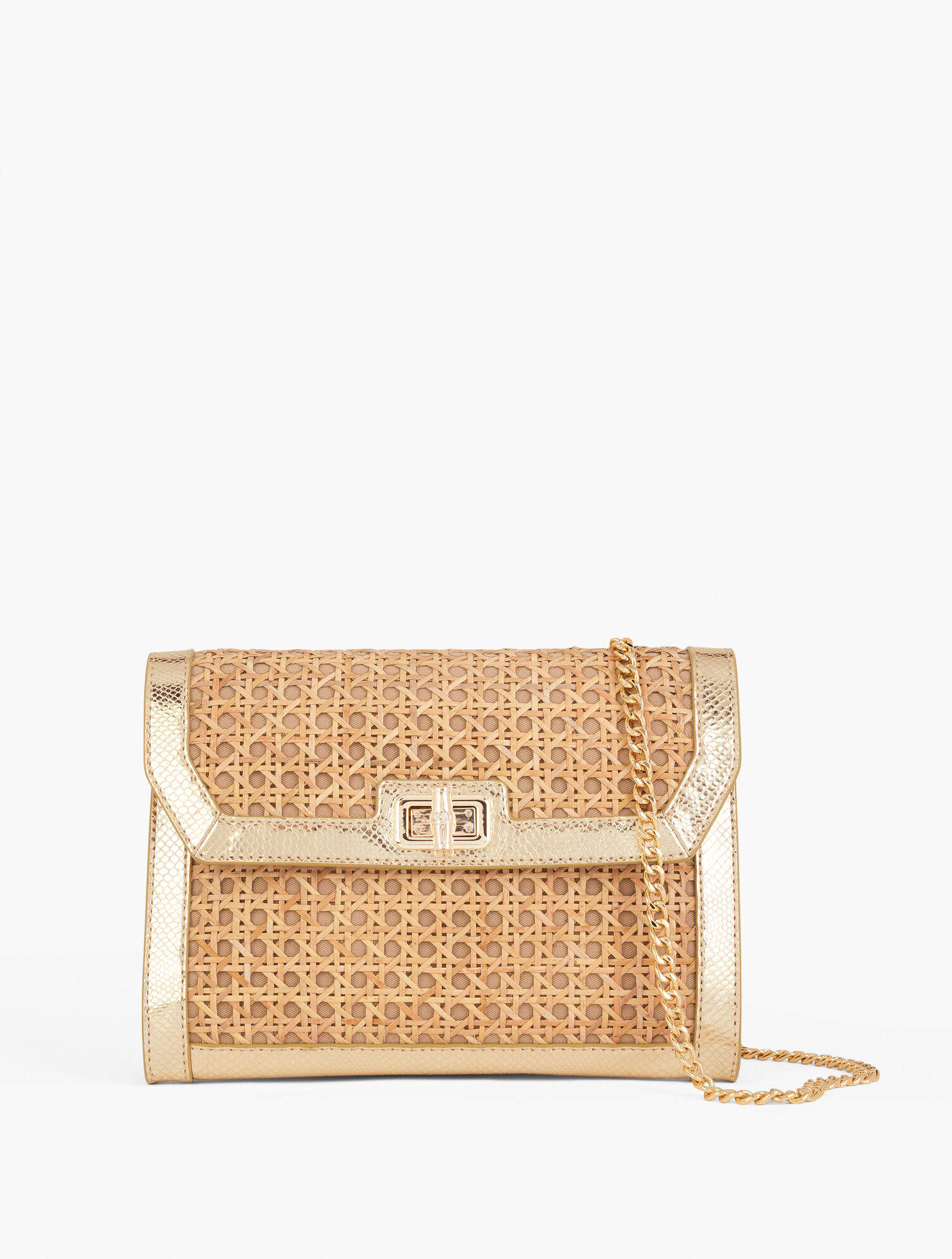 Metallic Leather Trim Rattan Clutch