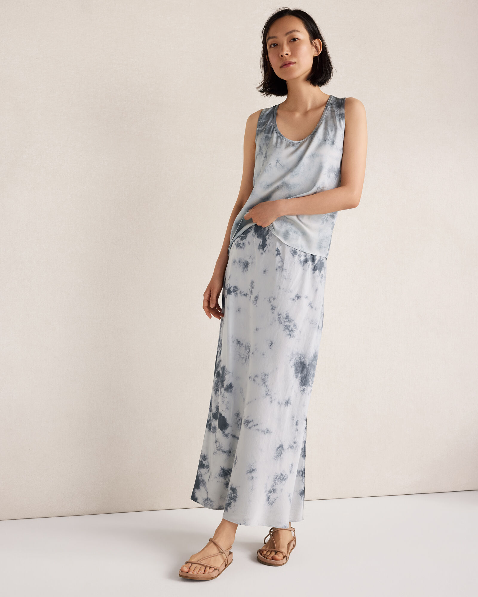 Washable Silk Tie-Dye Maxi Skirt