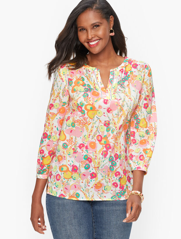 Cotton Pintuck Popover - Abstract Floral