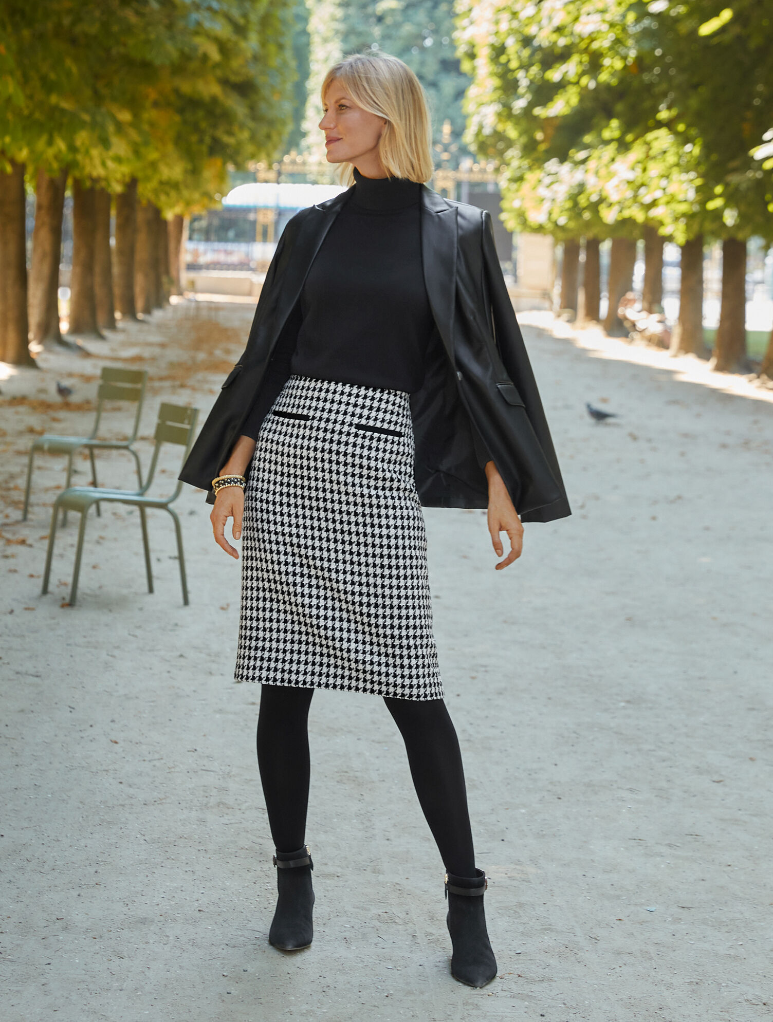 A-Line Skirt - Houndstooth Tweed