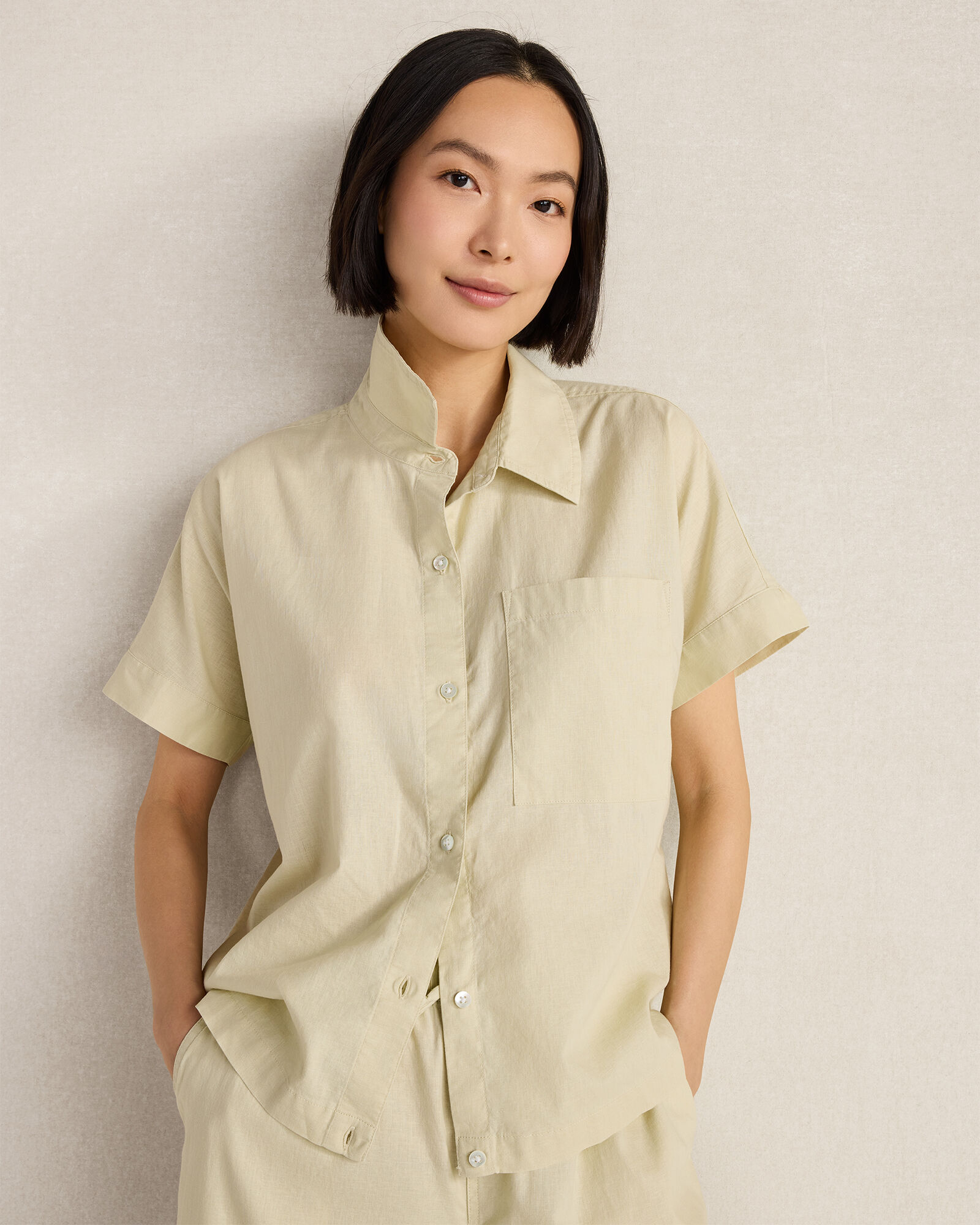 Organic Cotton Linen Button-Down Top