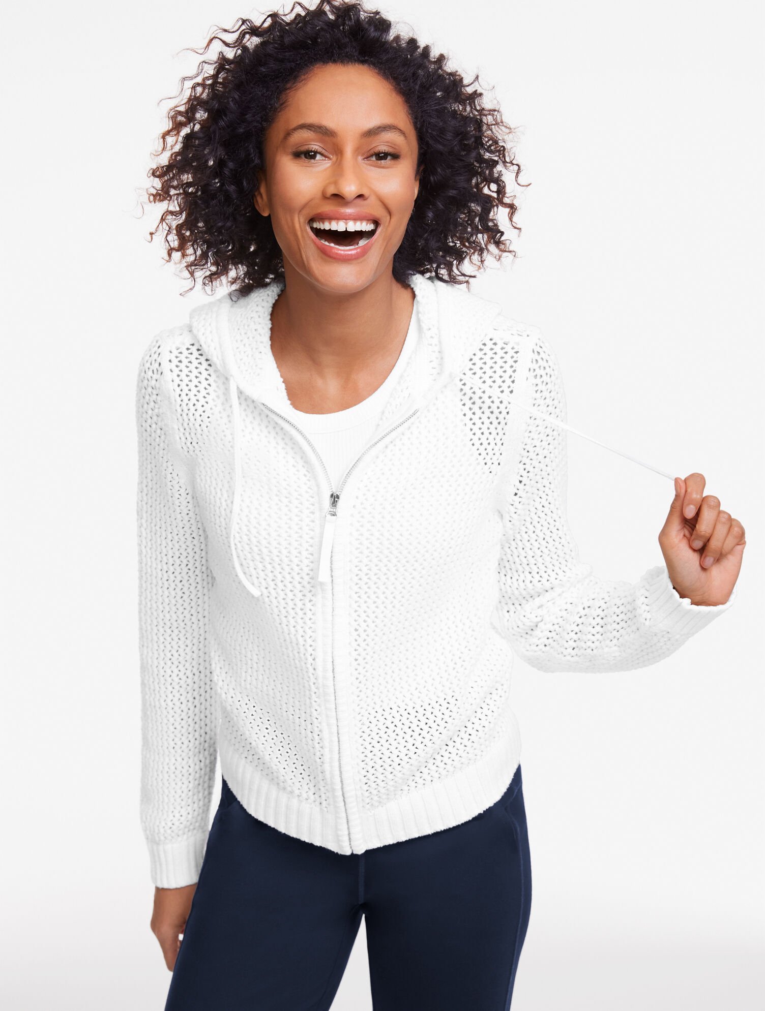 Open Stitch Full-Zip Hooded Sweater