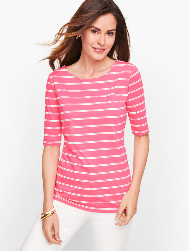 Scallop Neck Tee - Stripe 